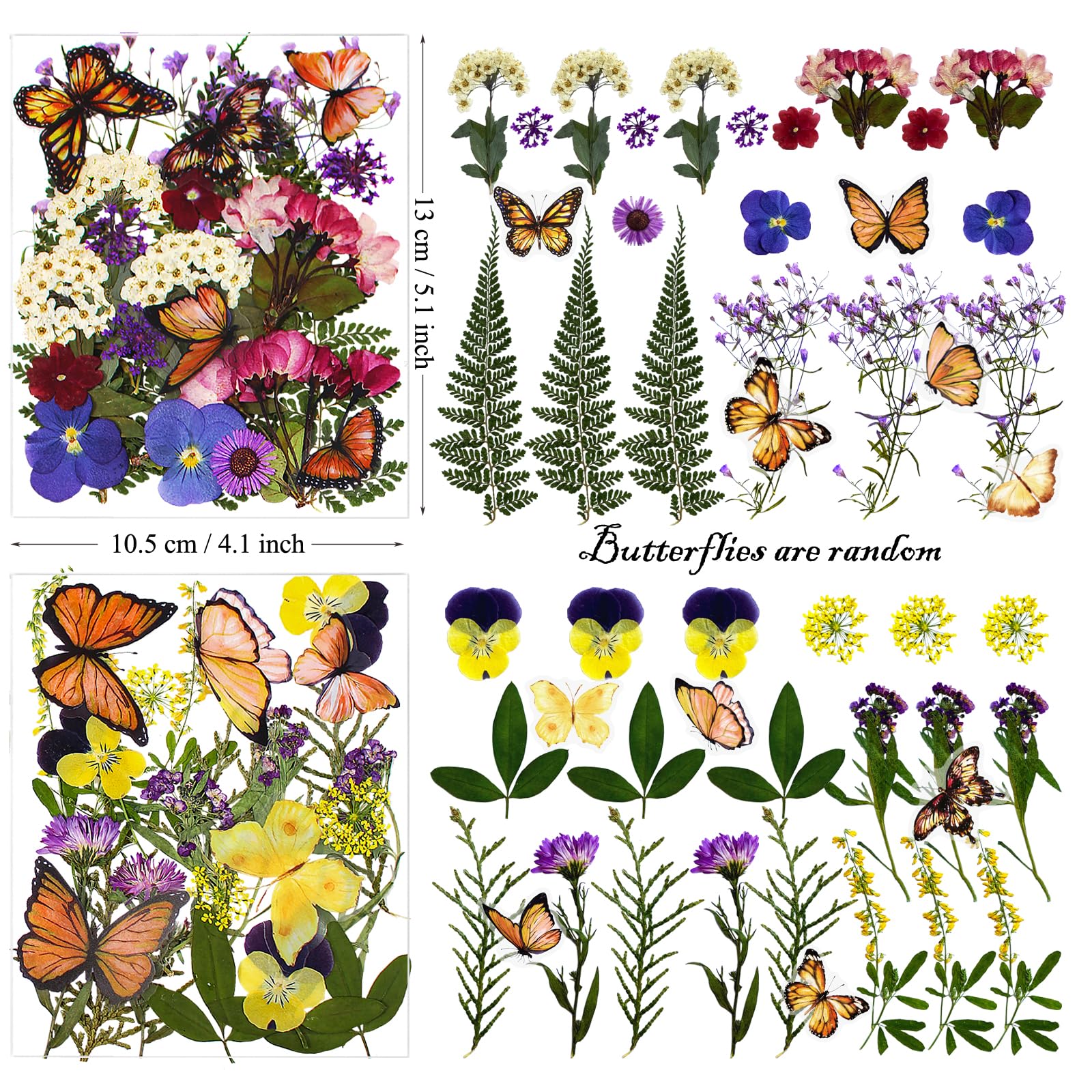 99 Stück gepresste getrocknete Blumen und Schmetterlinge für Harzformen, sortierte echte natürliche Blumen Blätter Aufkleber für DIY Kunst Nagel Handwerk, Schmuck, Kerzen, Seife Handwerk