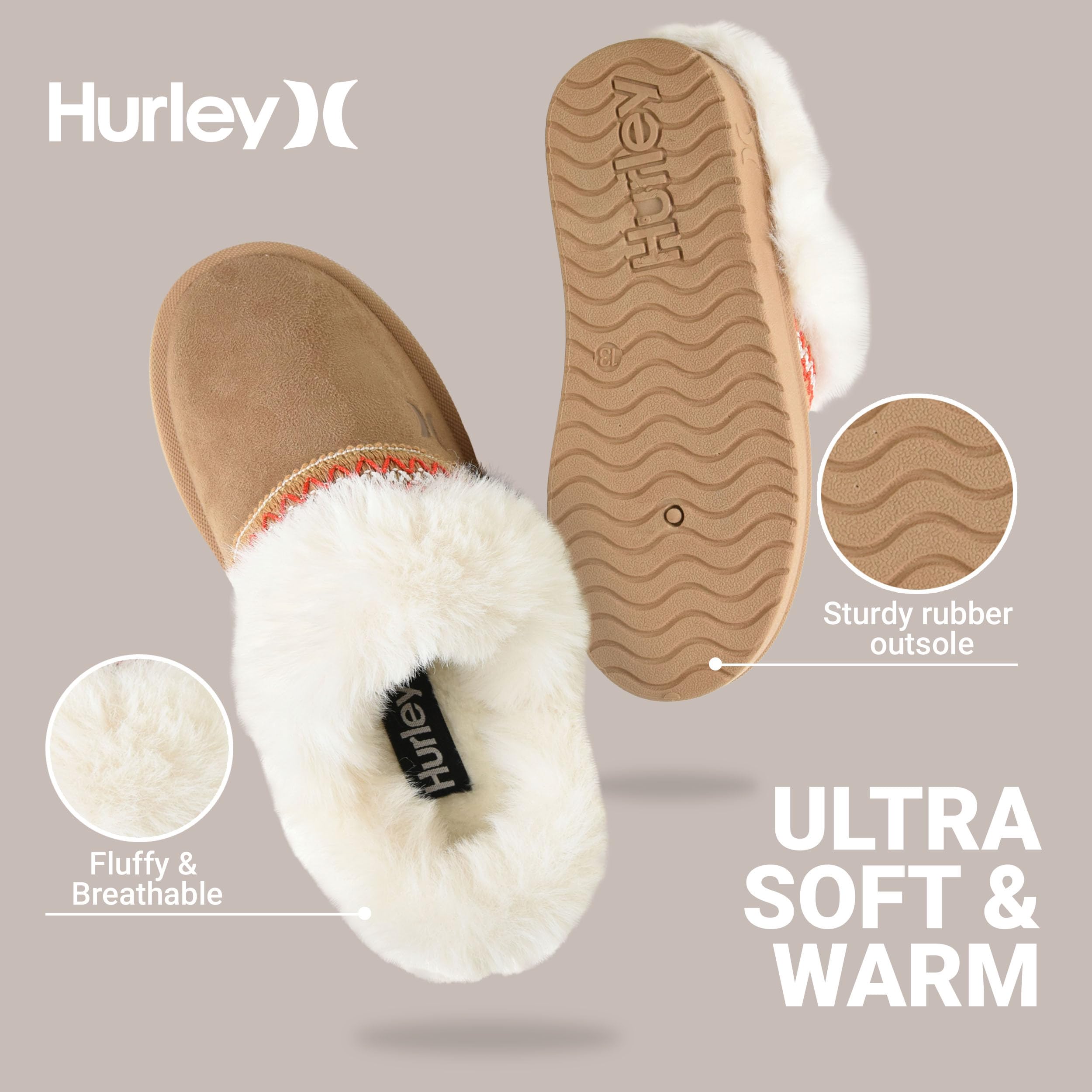 Hurley Kimmie - Pantofole comode per bambini e bambine, foderate in pelliccia sintetica, con suola interna ed esterna, per bambini piccoli e grandi