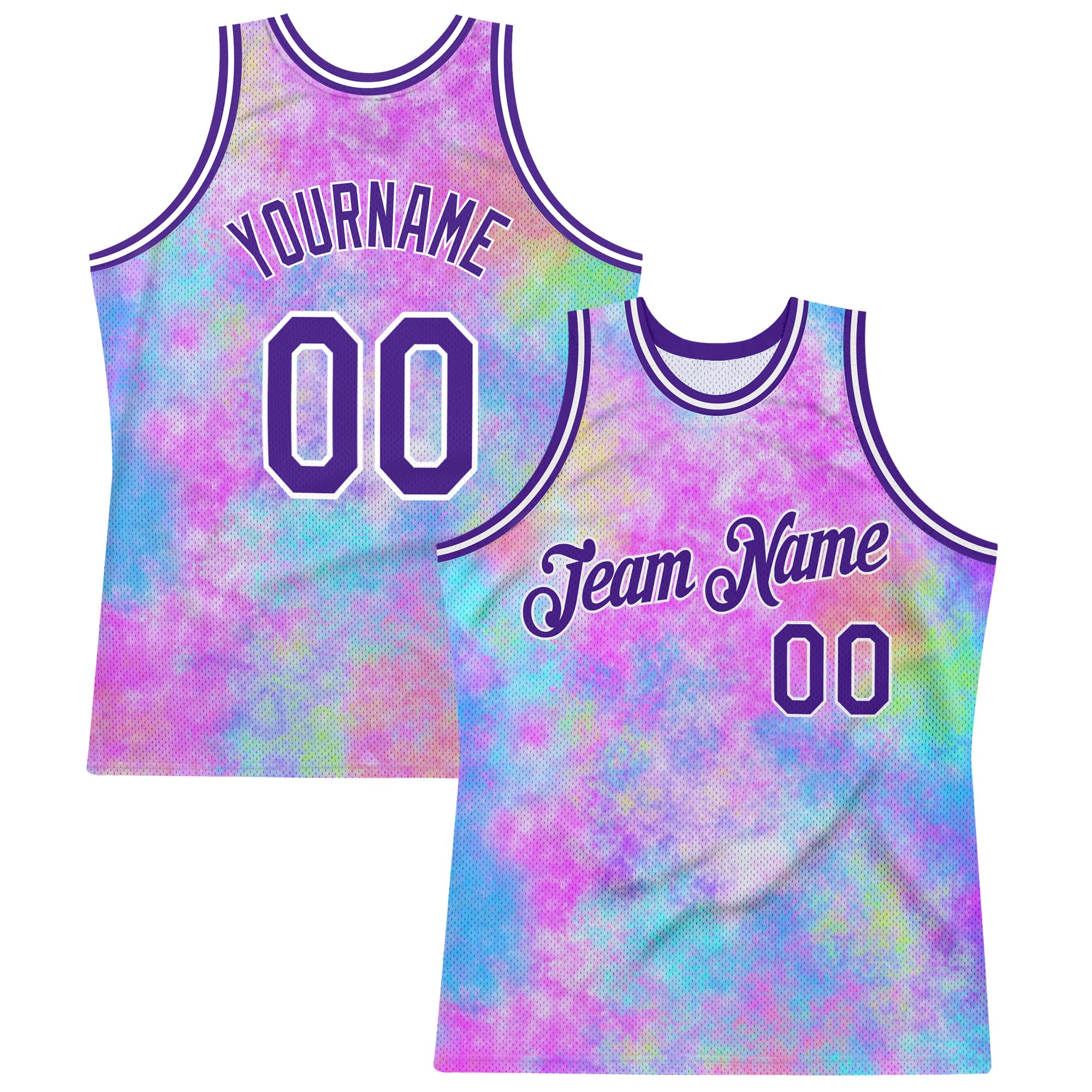 Personalize Your Own Round Neck Rib-Knit Team Basketball Tanks Tops Stitched Your Custom Name & Number, Tie Dye & Purple-white, 8 Years