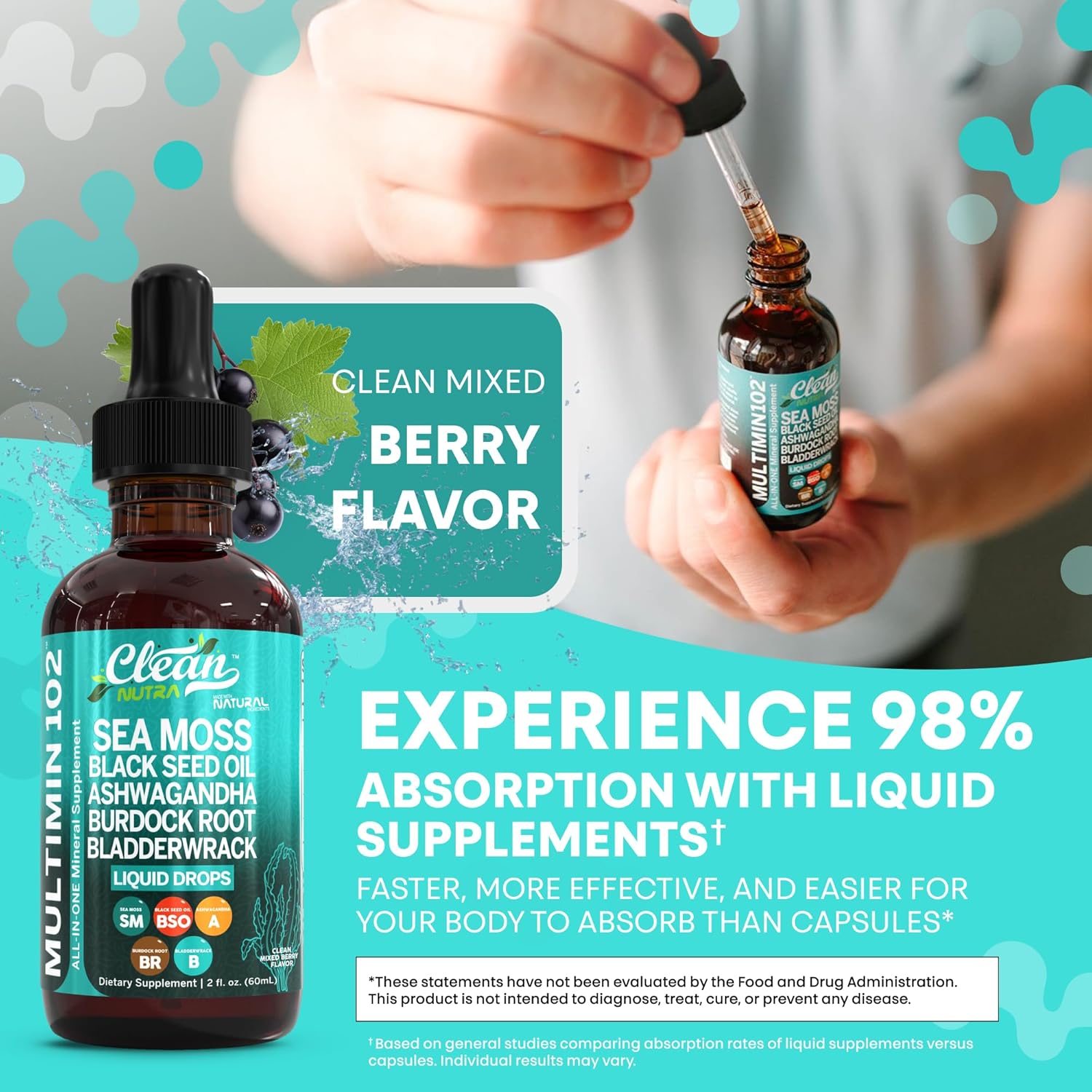 Clean Nutra Organic Sea Moss Drops Supplement | Black Seed Oil Irish Seamoss Ashwagandha Burdock Root & Bladderwrack - Multimineral Liquid Vegan for Gut Heath Energy Skin Immune Support & Hair - Image 6