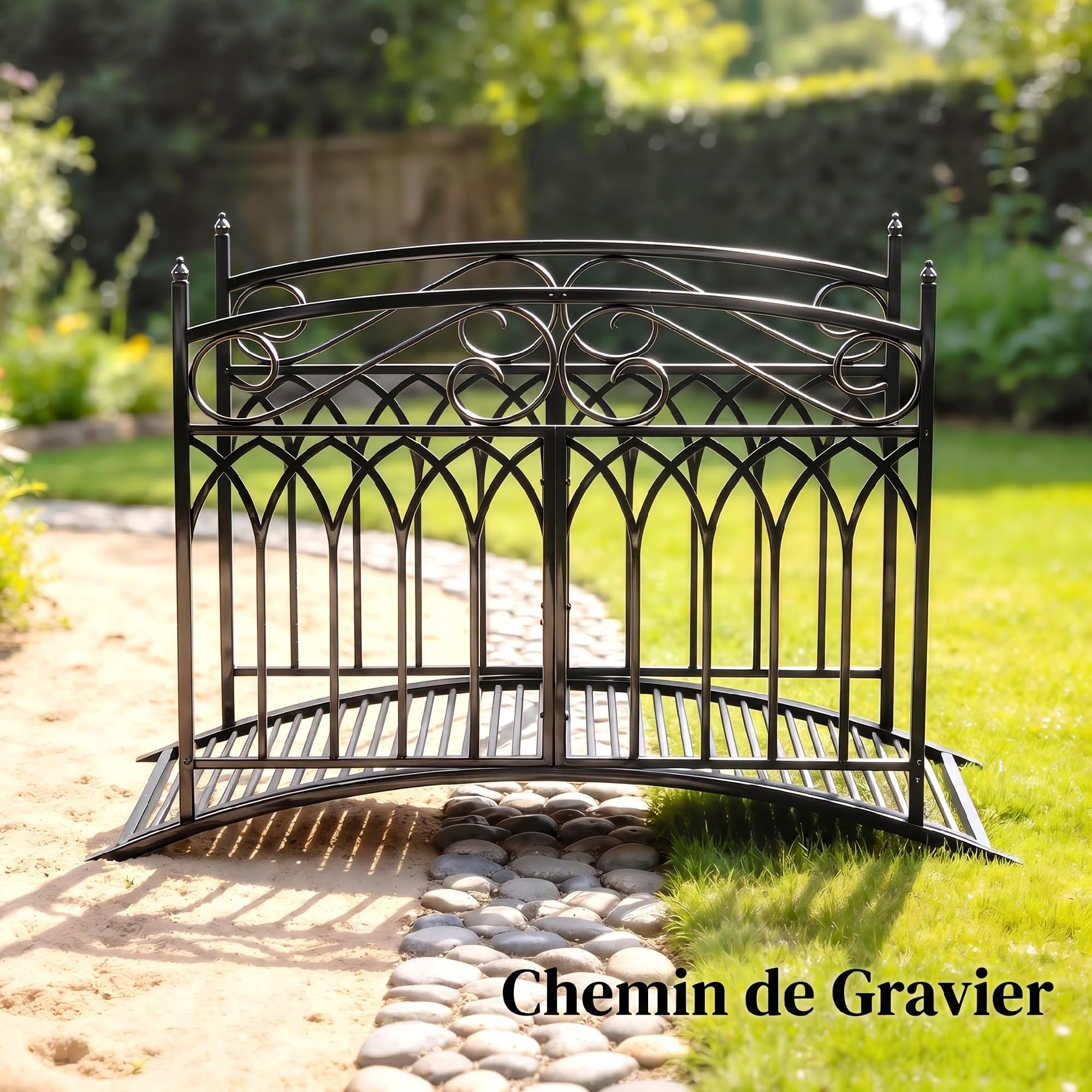 Outsunny Gartenbrücke aus Metall 135,5 cm Teichbrücke mit Sicherheitsgeländern Antik-Optik Rostbeständig Stabil Metallbrücke dekorative Zierbrücke Brücke für Bach Teich einfache Montage