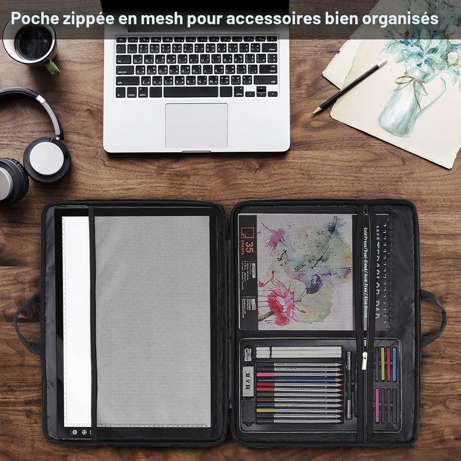 IMAGE Étui de rangement de voyage étanche avec poches pour tablette lumineuse, gris, A3 Black, Utile