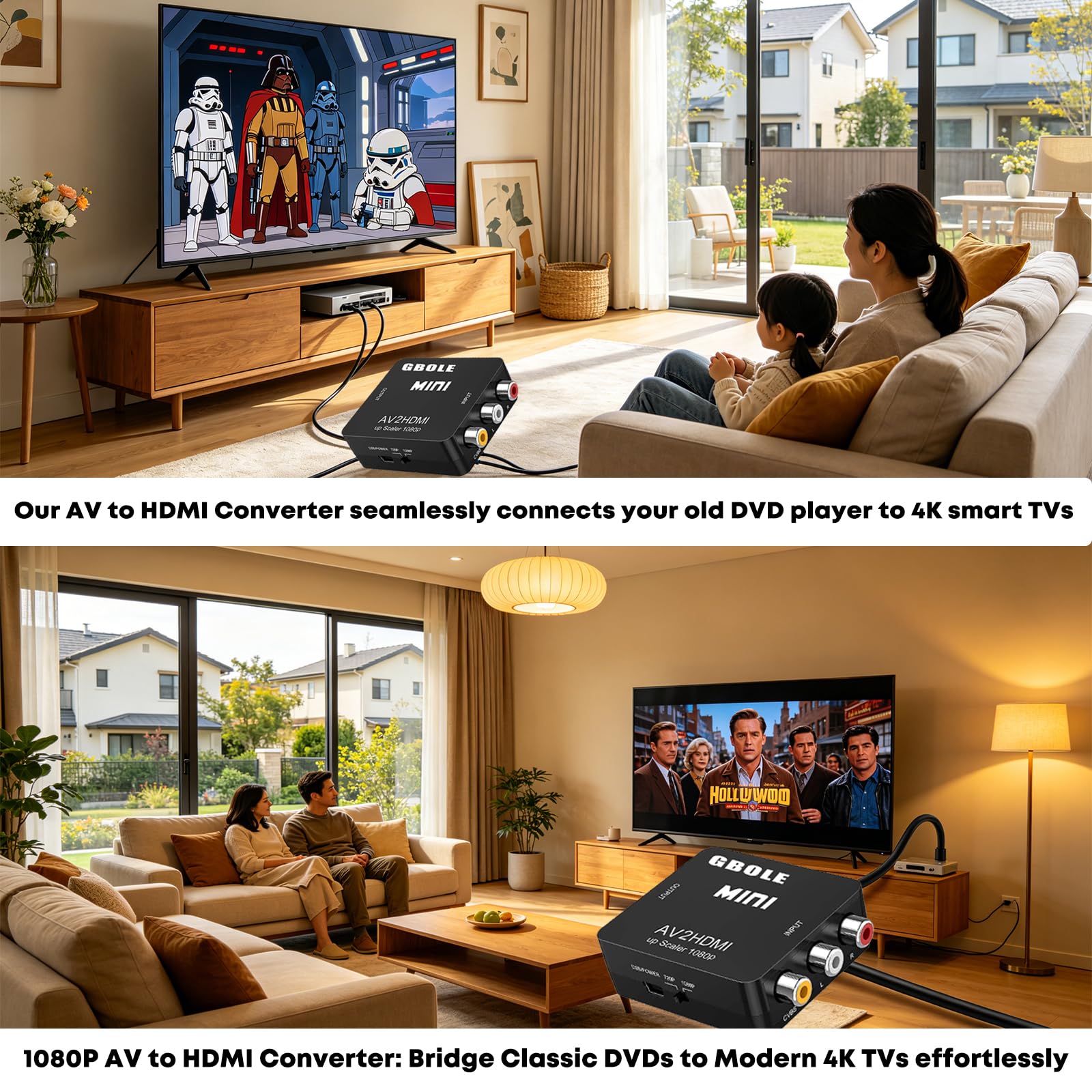 Konwerter RCA na HDMI AV na HDMI 1080P Mini RCA Composite CVBS AV na HDMI Video Audio Converter Adapter obsługujący PAL NTSC z kablem USB do ładowania do PC Laptop Xbox PS4 PS3 VHS VCR DVD TV