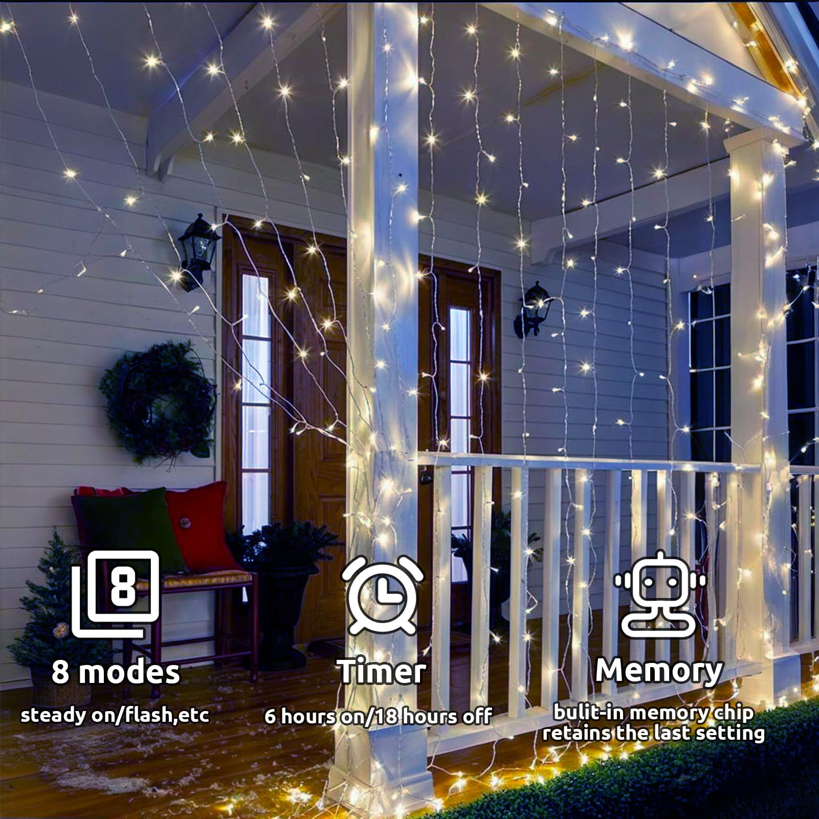 Cozymeow Curtain Lights Indoor, 300 LED 3mx3m Plug in Curtain Fairy Lights, Timer/8 Modes/Waterproof/Connectable - Image 4