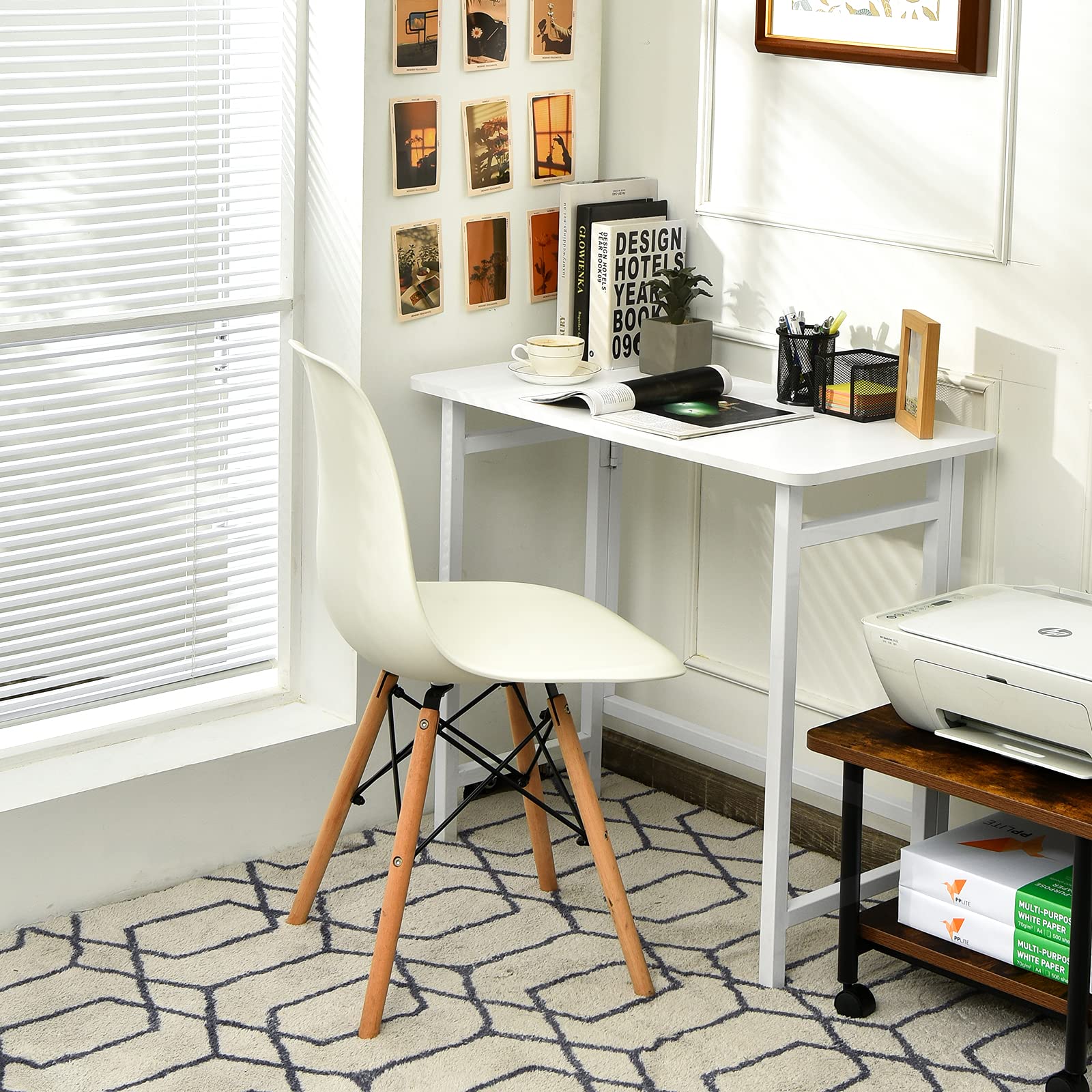 Buy Tangkula White Folding Desk, Compact Computer Desk Modern Home