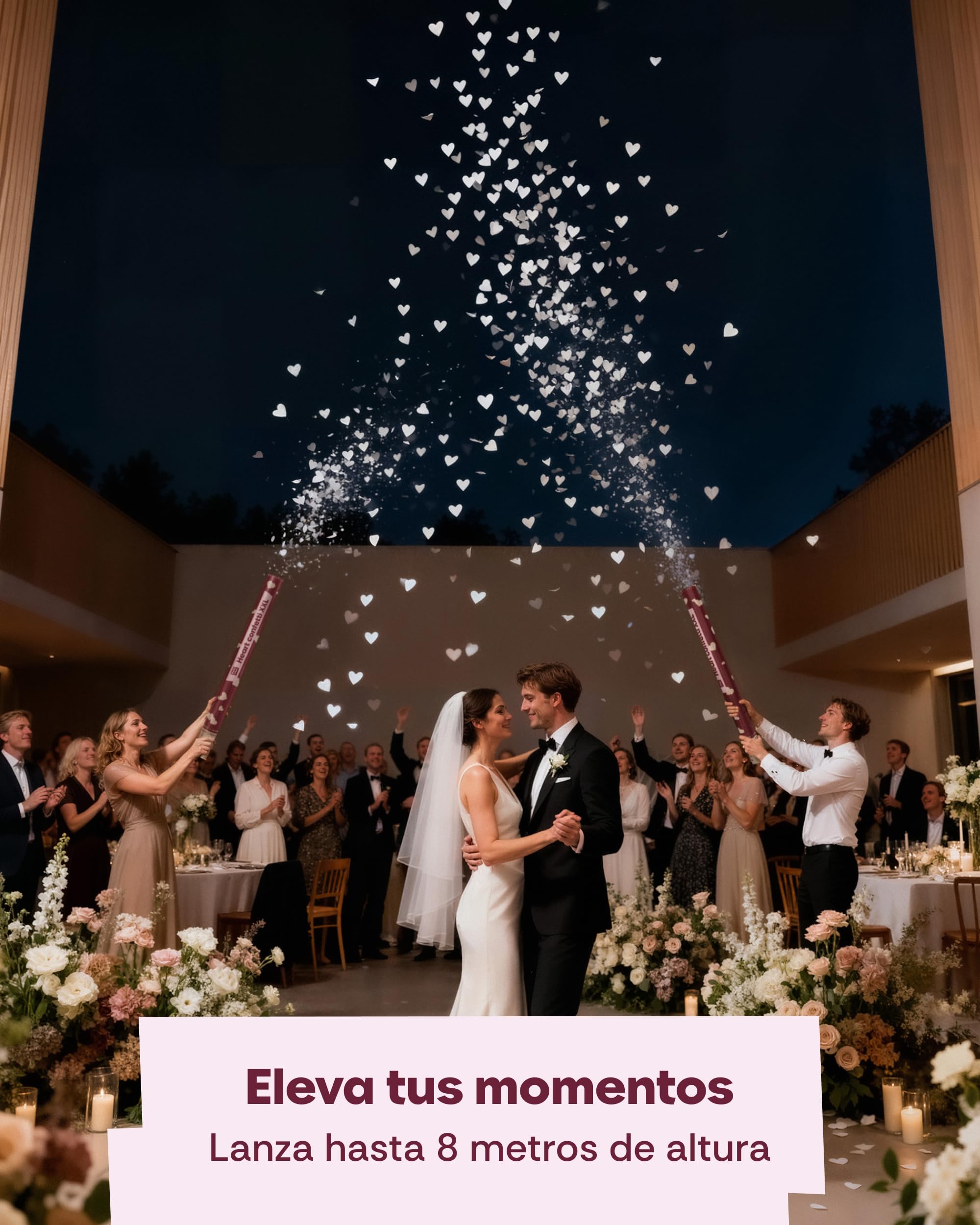 5 Cañones de Confeti Boda 80 cm Corazones – Confeti Cañon XXL