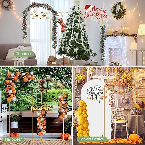 Miniatura 7 de Soporte de telón de fondo de arco de metal de 7.2 pies + 6 pies, juego de 2 soportes de fondo de arco dorado para fiestas, bodas, ceremonias, baby