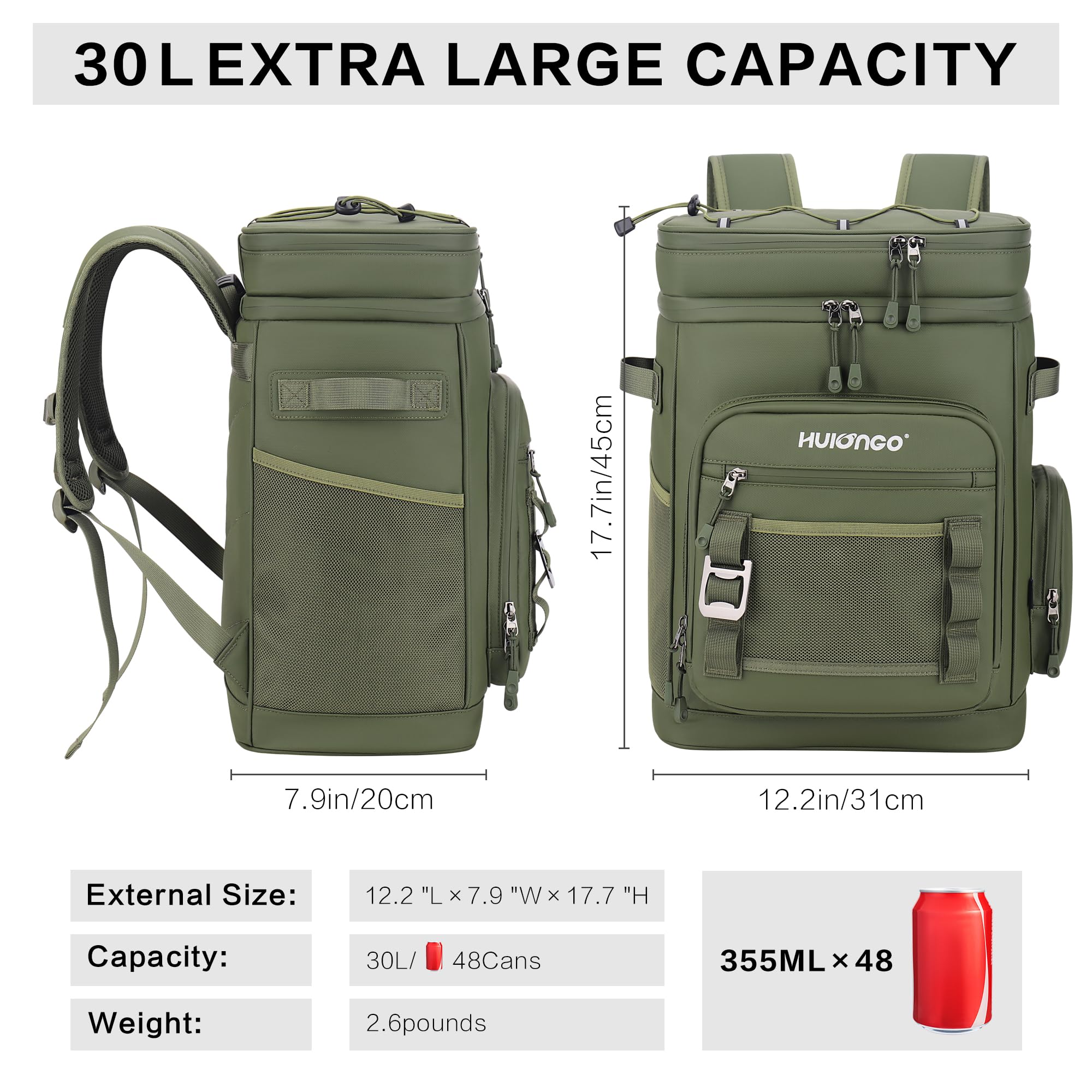Hulongo Großer Wasserdichter Isolierter Kühlrucksack Auslaufsicherer Faltbar Kühler Rucksack