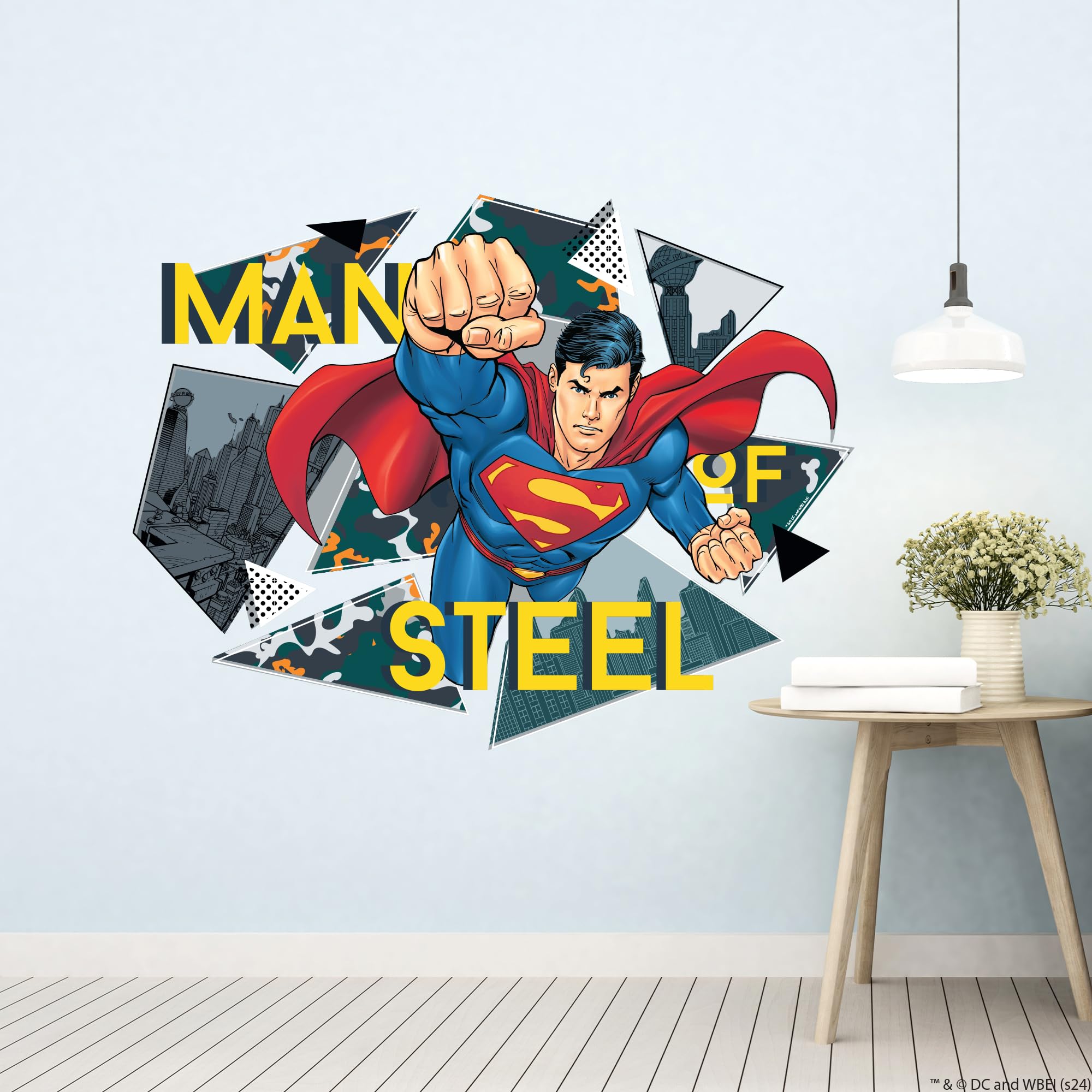 Themed Black Superman Wall Sticker - Man Of Steel Triangles Wall Decal Dc Superhero Art (60Cm Width X 45Cm Height)