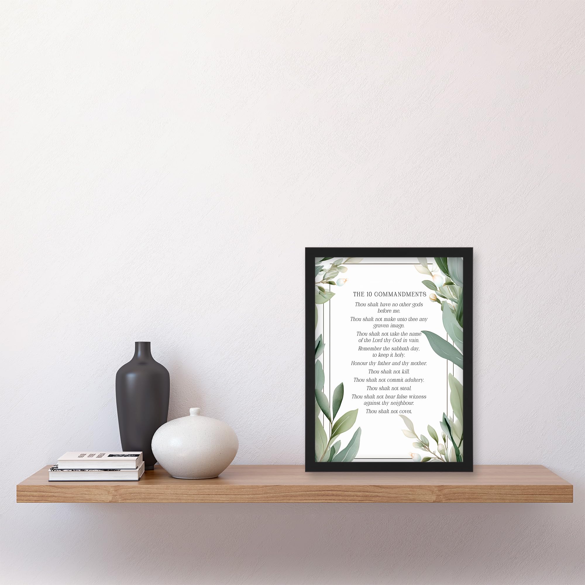 Artery8 The 10 Ten Commandments Green Exodus Jesus Christ Christian Bible Faith God Quote Revelations Flowers Artwork Artwork Framed Wall Art Print A4 - Image 4
