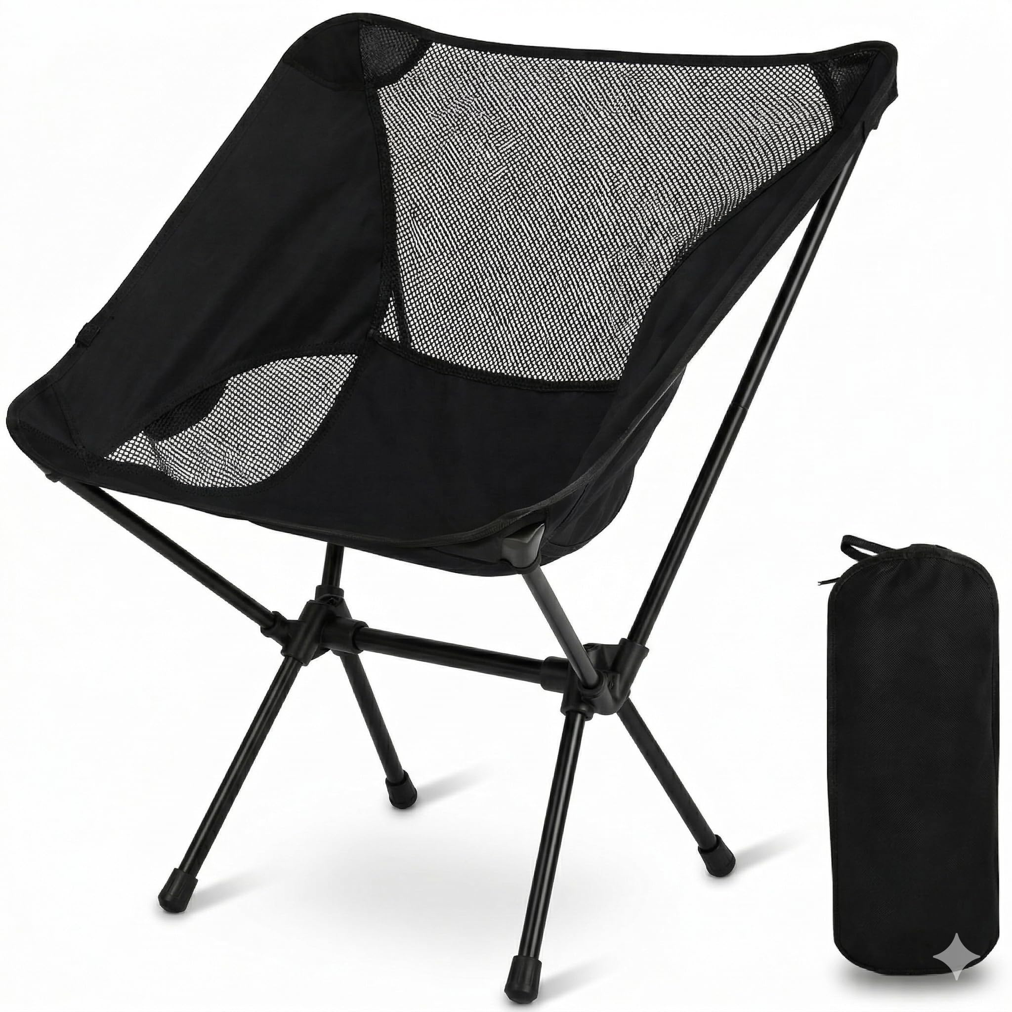 Sedia Pieghevole Lunare, Campeggio e Outdoor, Portatile, Tessuto Oxford, Acciaio Inossidabile, Nero, 55x62x30 cm | PACKSEAT