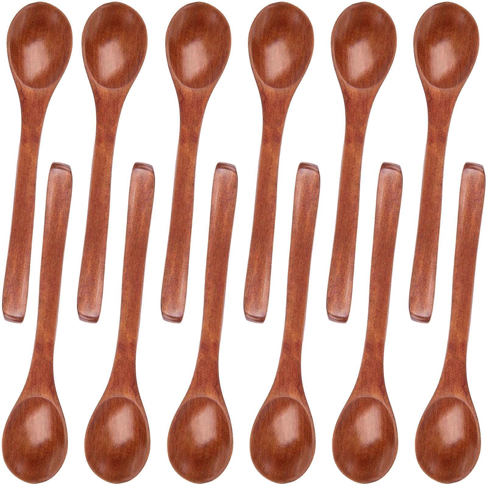 HANSGO 12PCS Small Wooden Spoons, 5 Inches Honey Spoon for Tea Coffee Jam Bath Sugar Salts Spices Condiment, Kitchen Stocking Stuffers (Dark Brown)