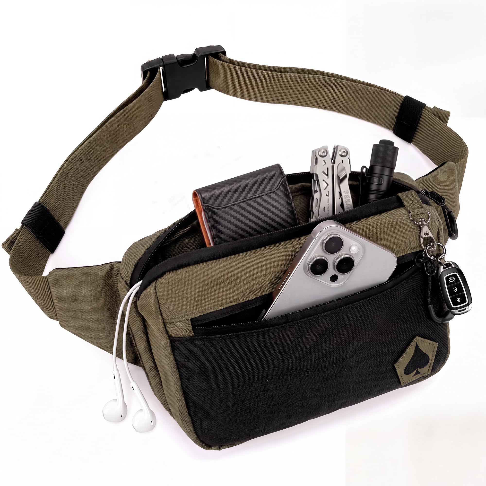 HighSpeedDaddy Carry Fanny Pack - 500D Water-Resistant Nylon, Quick Access Pocket, YKK AquaGuard Zippers, EDC Bag with Adjustable Waist (upto 49"), Everyday Carry for Men &amp; Women - Green/Black