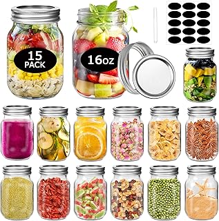 Sponsored Ad - SLifeJars Mason Jars 15 Pcs 16 oz Regular Mouth Clear Glass Mason Canning Jars with Airtight Leak-Proof Lid...