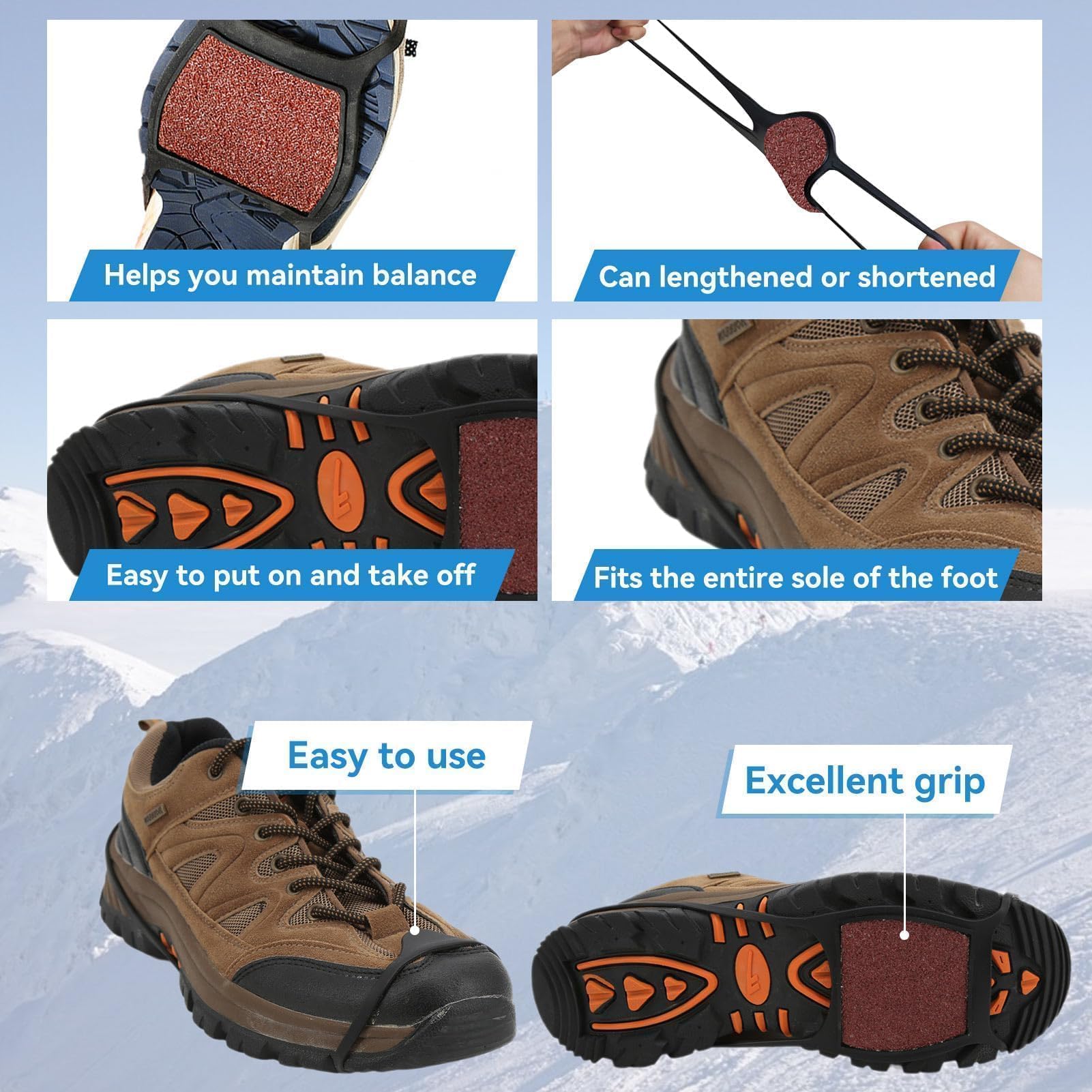 Azarxis Antislip noppen op schoenen, laarzen, 10 nagels, sneeuwschoenplaatjes, ijspunten, tractie voor klimmen, wandelen, bergbeklimmen, winter (zwart, XL Azarxis Antislip noppen op schoenen, laarzen, 10 nagels, sneeuwschoenplaatjes, ijspunten, tractie voor klimmen, wandelen, bergbeklimmen, winter (zwart, XL
