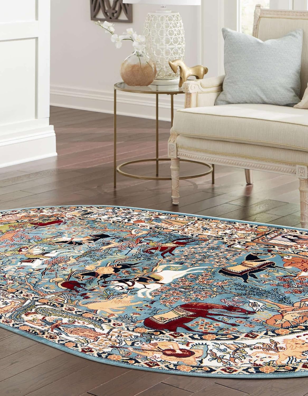 Unique Loom Narenj Collection Area Rug - Birmingham (3' 3" x 5' 3" Oval, Blue/ Burgundy)