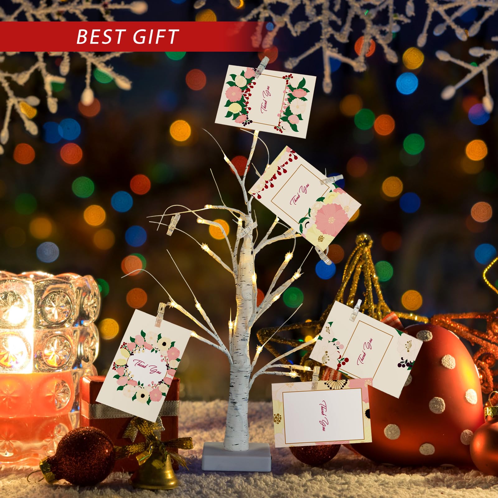 Gift Card Tree Holder With 12 Clips - Flexible Branch Display For Photos, Cards, Tickets, Memorabilia