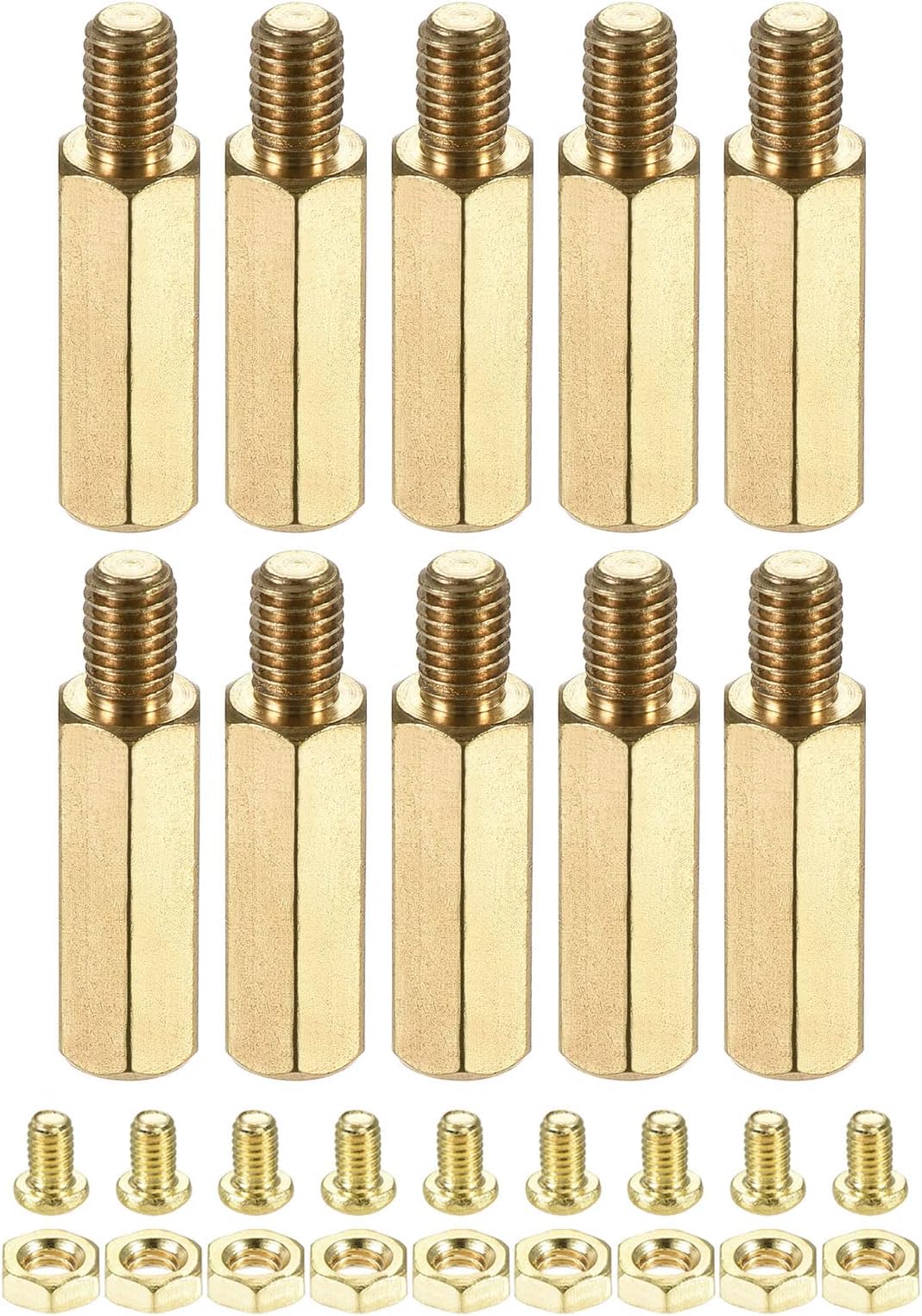 YOKIVE 10 Sets Brass Hex Threaded Spacer Screw Nut Kit, Spacer with Female-Male Thread | Raising the PCB Board, Great for Electronics Industries (M4 17+6mm)