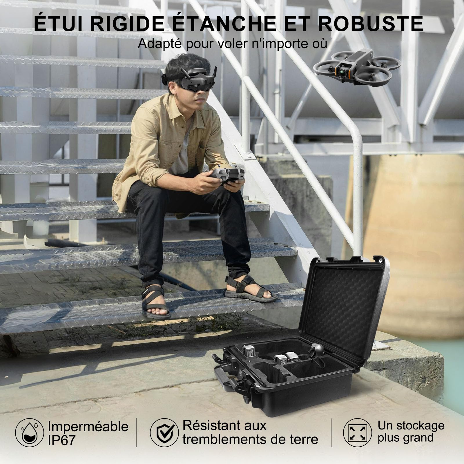 LEKUFEE Étui Rigide Étanche pour DJI Avata 2 Drone,Fly More Combo,DJI Goggles 3(Pas Fit Goggles N3),RC Motion 3,FPV Télécommande 3 et Plus d'Accessoires (boîtier Seul)