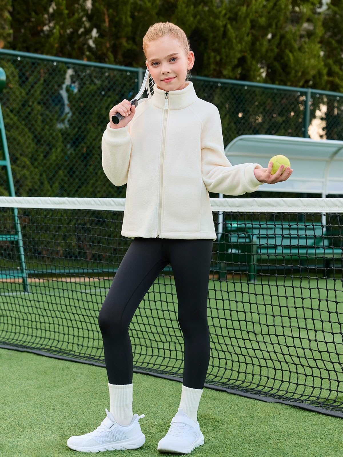 Haloumoning Veste pour fille - Col montant - Veste polaire - Légère - En peluche Sherpa - Couleur unie - Décontractée et chaude - Avec fermeture éclair
