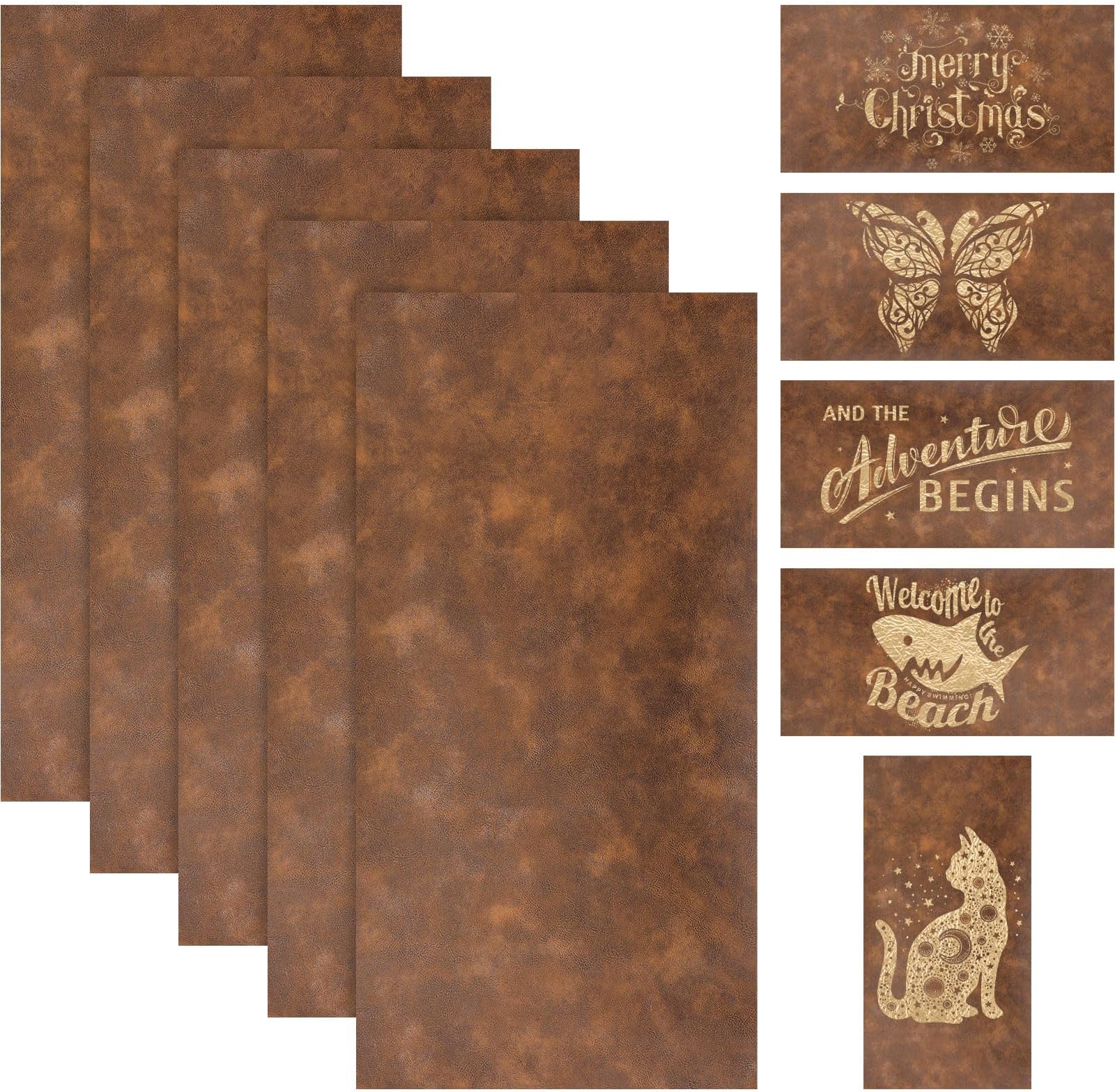 Huhumy 5 Pieces Laserable Leather Sheets 12 x 24 Inch Leatherette Sheets Laser Leather Laser Engraving Supplies for Laser Engraving Art Craft Supplies and Materials (Rustic, Gold)