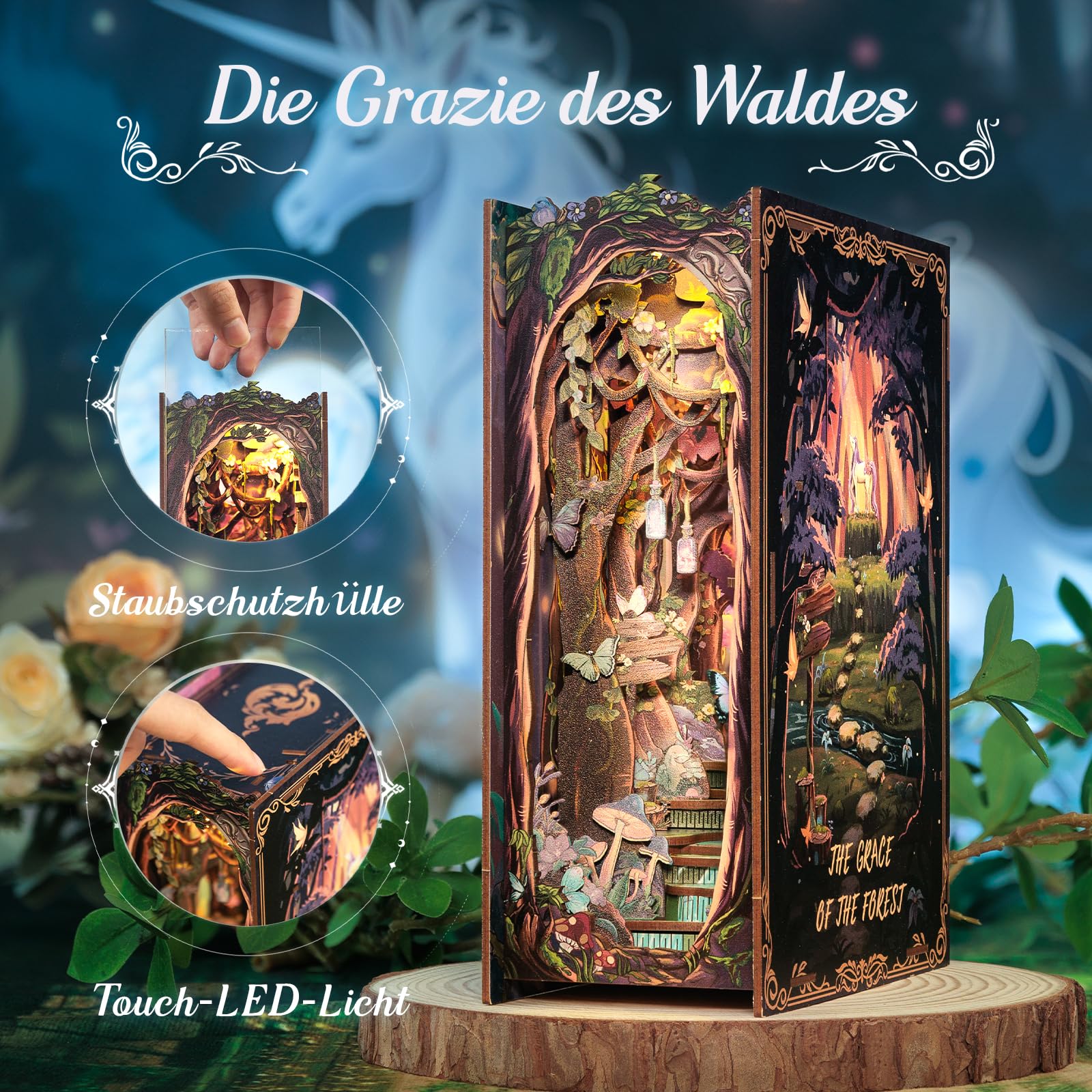 Cutefun DIY Book Nook - Kit per casa delle bambole in miniatura 3D, in legno, per libreria, con inserto per libreria, modello di costruzione, kit regalo creativo con luce (The Grace of the Forest)