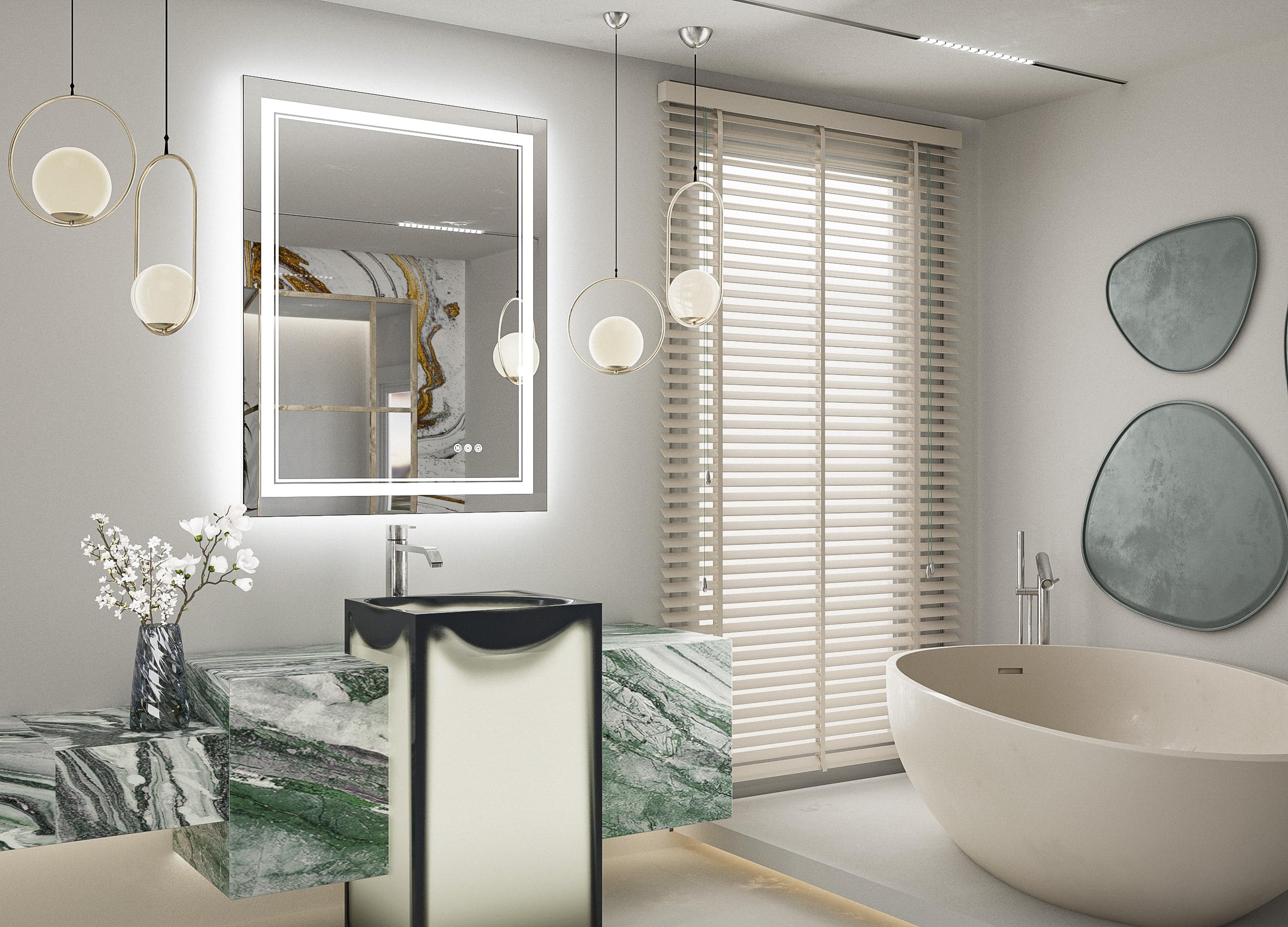 28x36 Inch LED Bathroom Mirror With Front & Back Light - Dimmable, Anti-Fog, Shatterproof Tempered Glass, Wall-Mounted