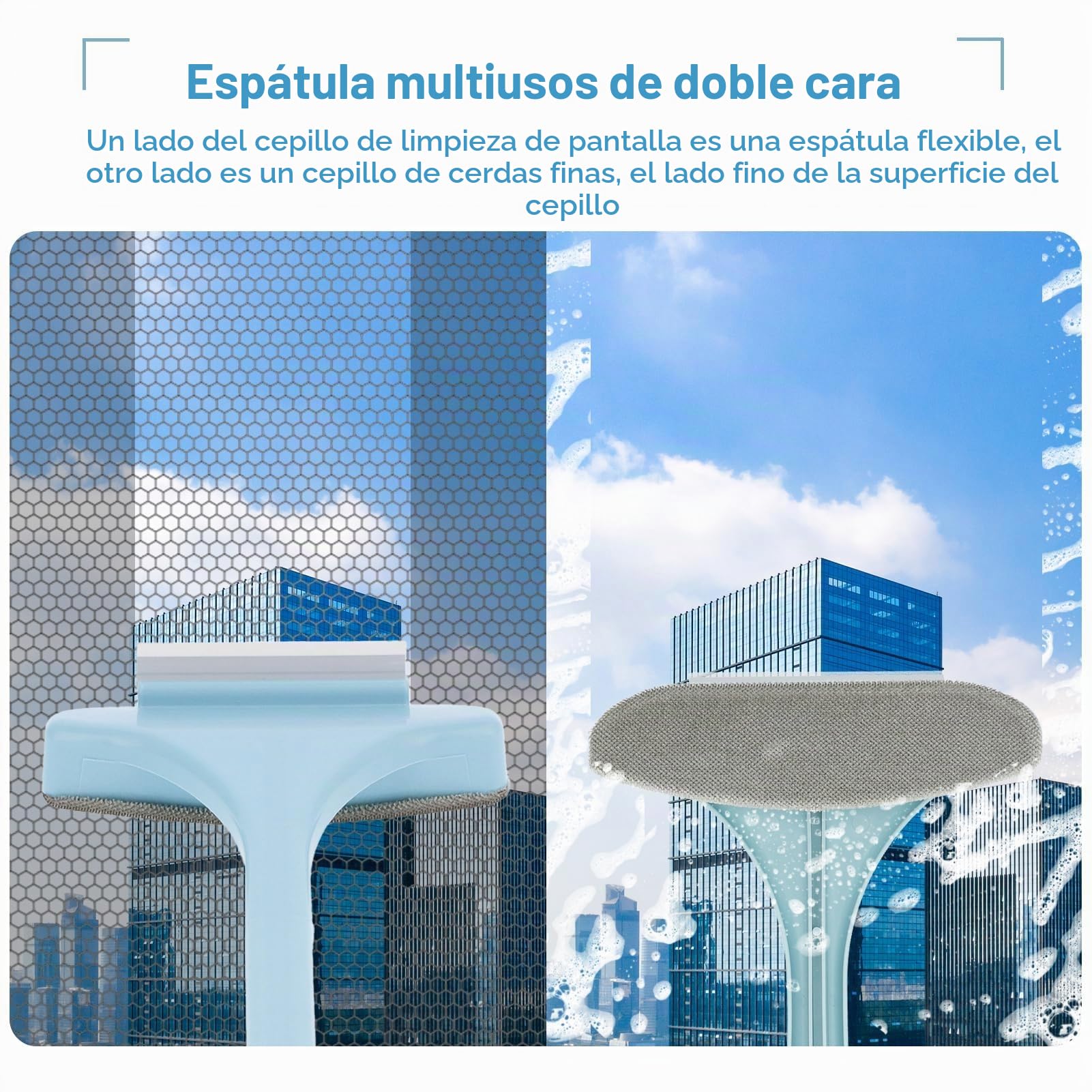 Cepillo Multifuncional para Limpiar mosquiteras y Cristales, Herramienta de Limpieza de Malla para seco y húmedo de Doble Cara con Mango Extensible para Cristales, sofás y escritorios