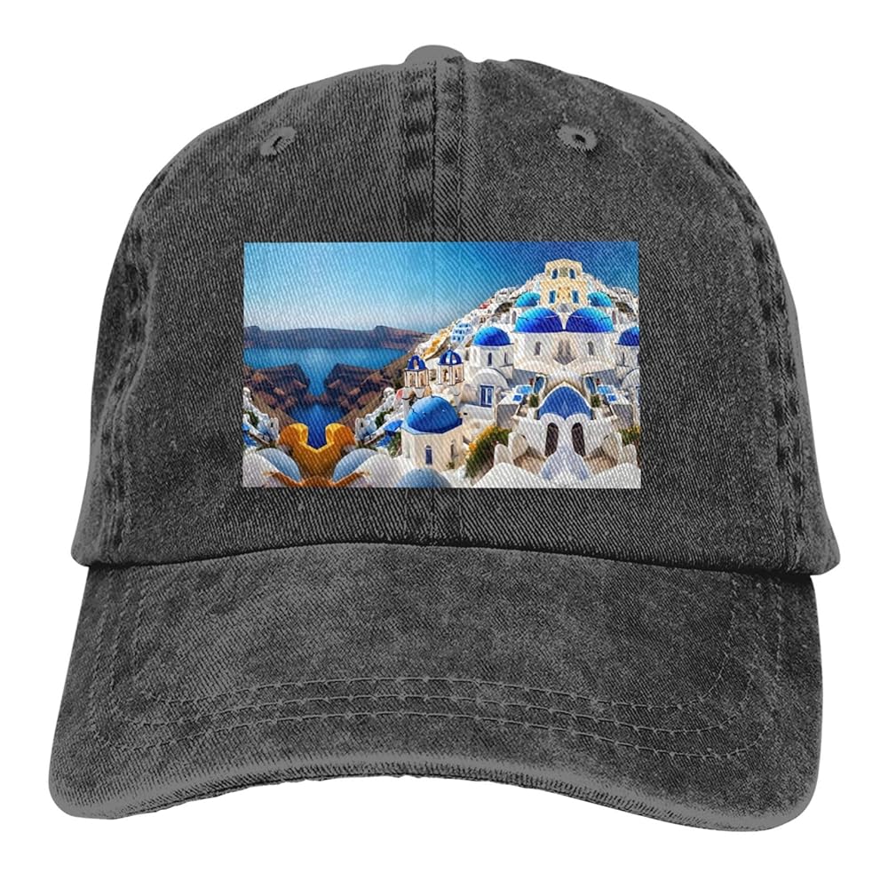 【thorio port House】GREEK HAT WURTON Santorini Greek Island sea View Print Unisex Hats