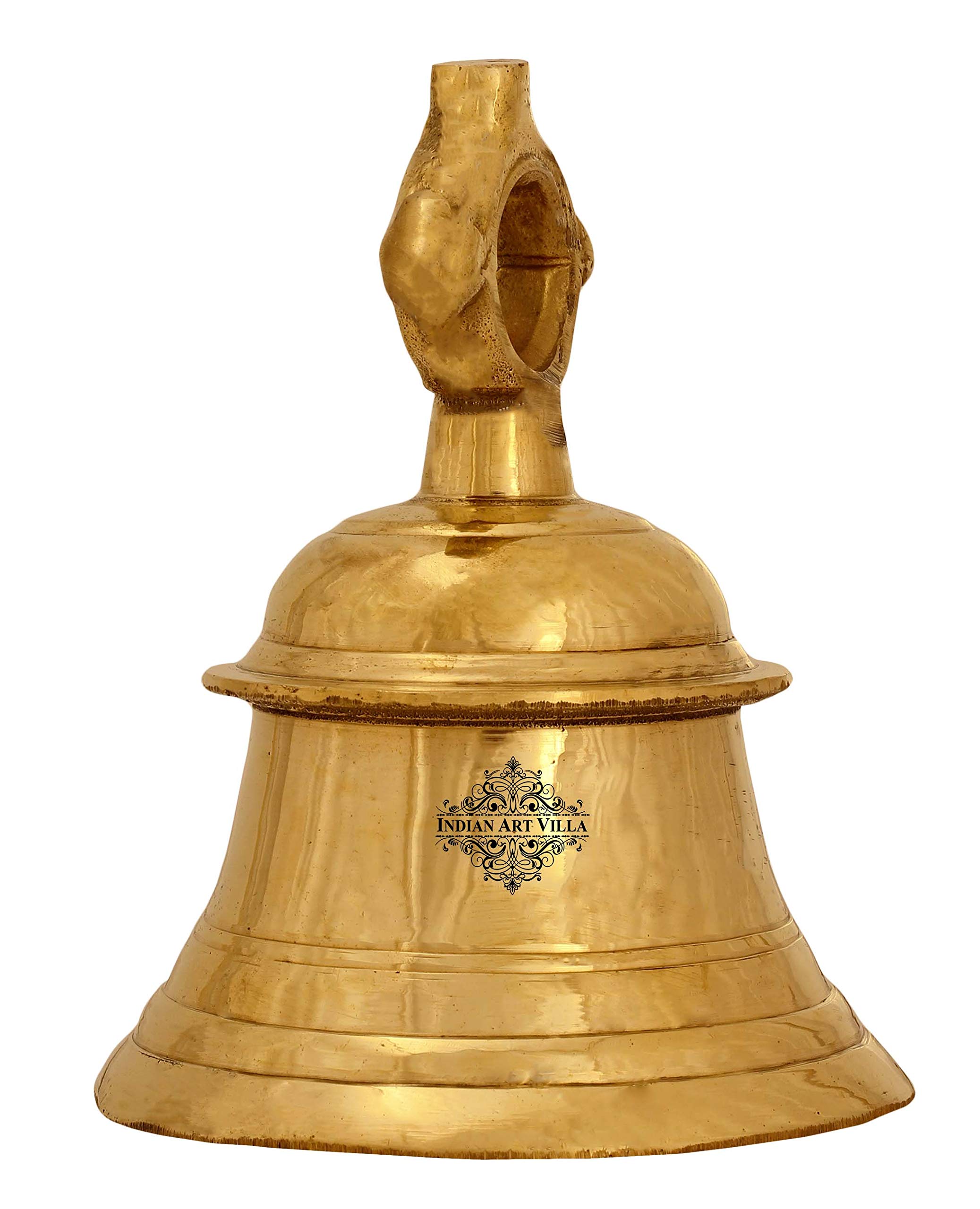 Indian Art Villa Handmade Brass Pooja Bell for Pujan Purpose, Spiritual Gift Item, Pooja Arti Temple Home Office, Height - 8.2