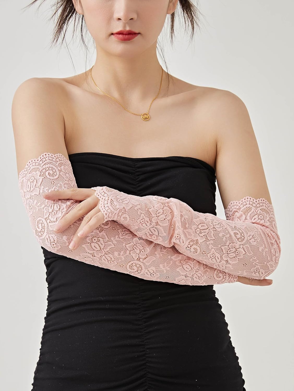 3 Pairs Women Lace Arm Sleeves Long Lace Gloves Fingerless Arm Covers Warmers Black White Pink - Image 4