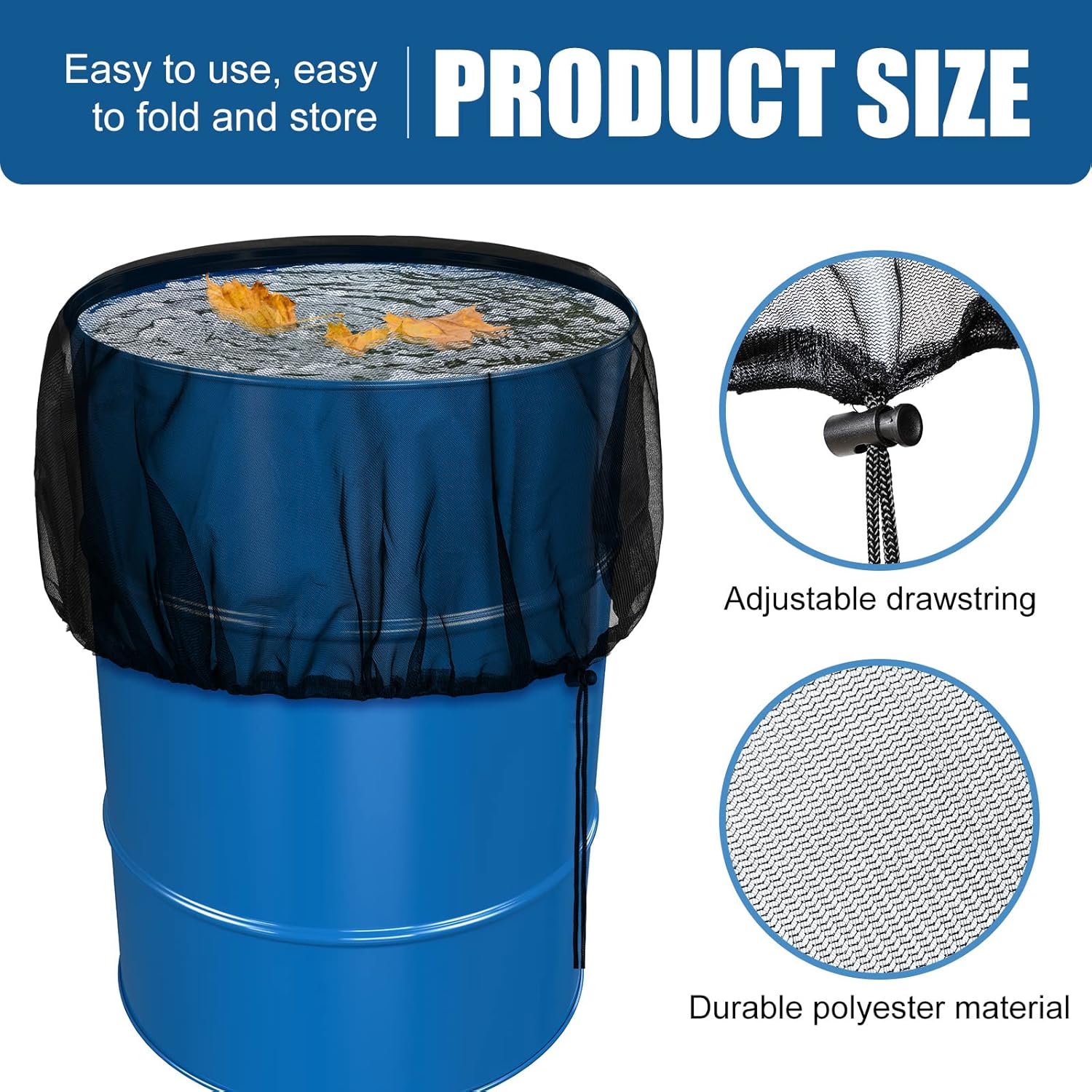 10 Pcs Mesh Cover for Rain Barrels to Collect Rainwater from Gutter Rain Barrel Stand with Drawstring Water Collection Bucket Netting Screen to Keep Leaves and Debris Out for Outdoor Garden 37.4 Inch