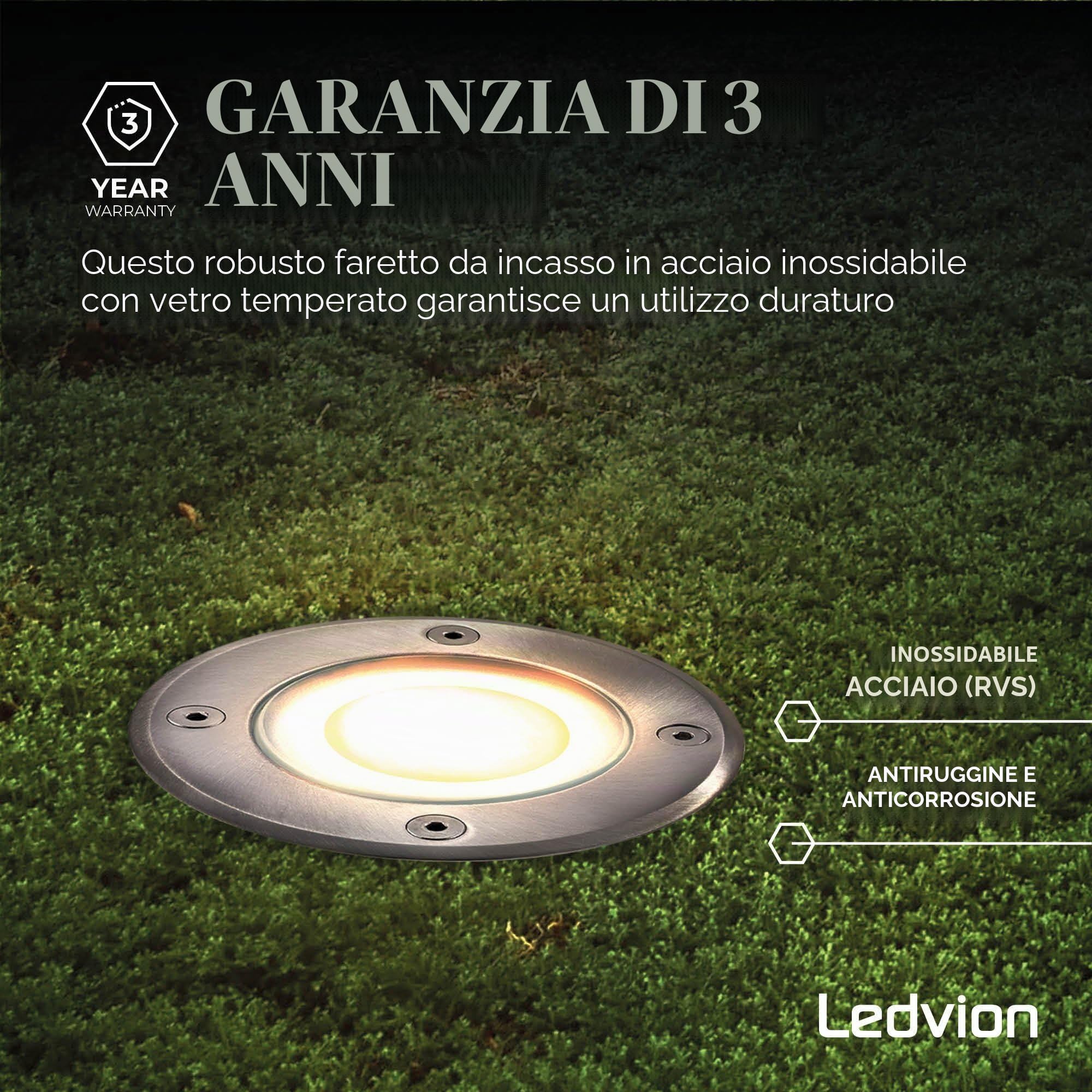 Ledvion 9 pezzi Faretto LED da Incasso IP67 3W 230V 345Lm 2700K GU10 | Con sorgente luminosa e cavo 1m per giardino terrazza vialetto e percorsi