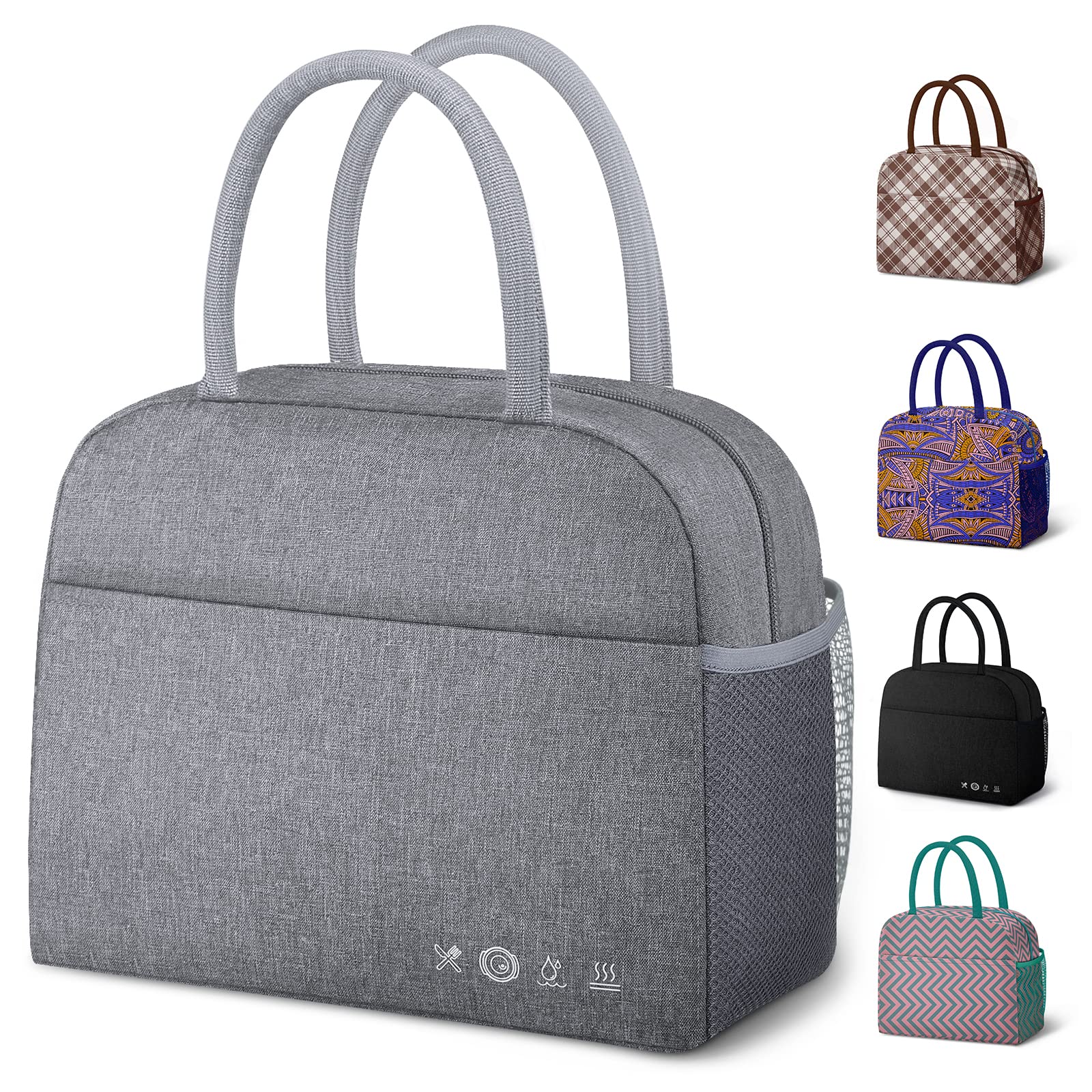 DALINDA Lunch Bag Lunch Box for Women Men Reusable Insulated Cooler Lunch Tote Bags, Leakproof Cute LunchBag Large Capacity for Work Travel Picnic,Grey