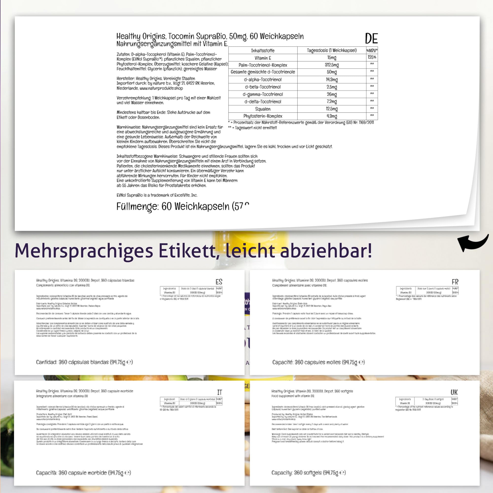 Healthy Origins, Natural Tocomin SupraBio, 60 Softgels, 50mg Vitamin E je Dosis, Glutenfrei, GMO frei, Geschmacksneutral