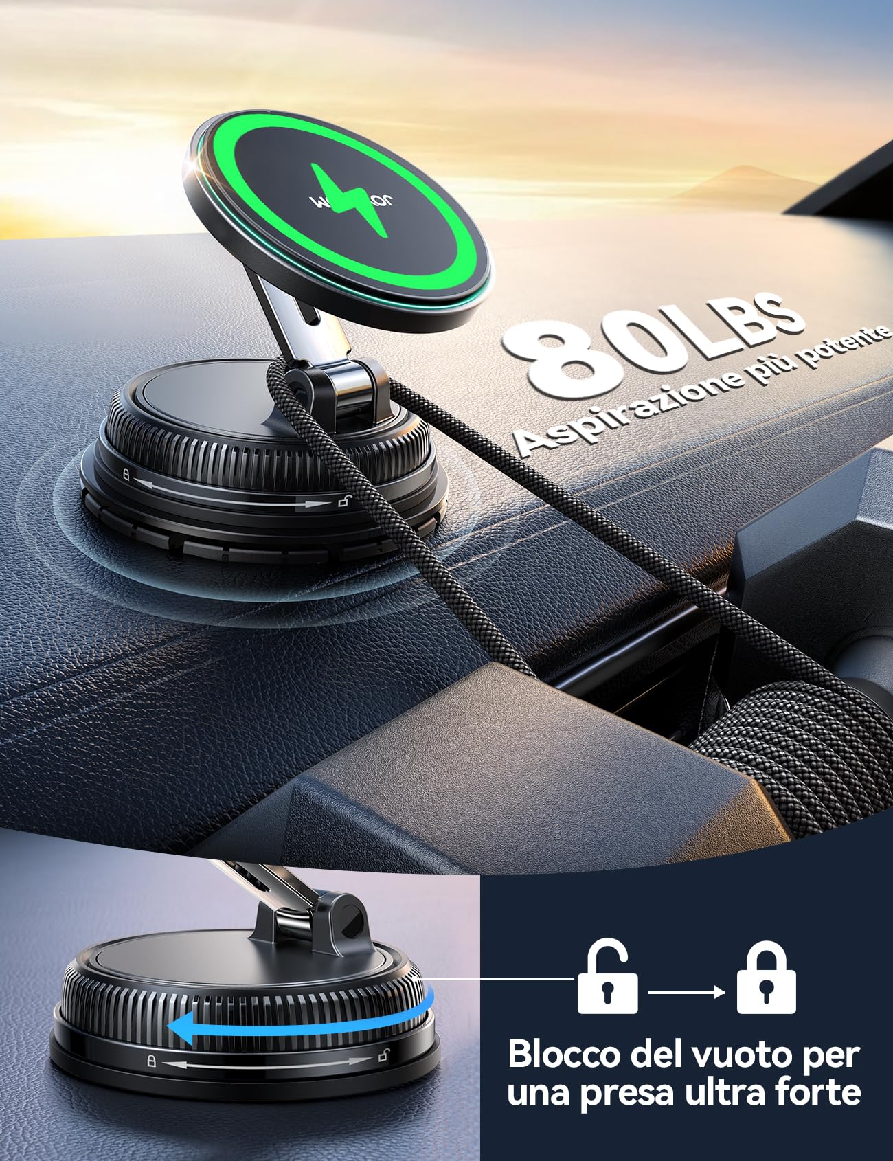 JOYROOM 15W Caricatore Wireless Auto per MagSafe, Supporto Telefono Auto Ricarica Wireless [Ventosa a vuoto& Gel Ultra Resistente],Supporto Auto Magsafe Rotante 360° e Pieghevole per iPhone 17-12