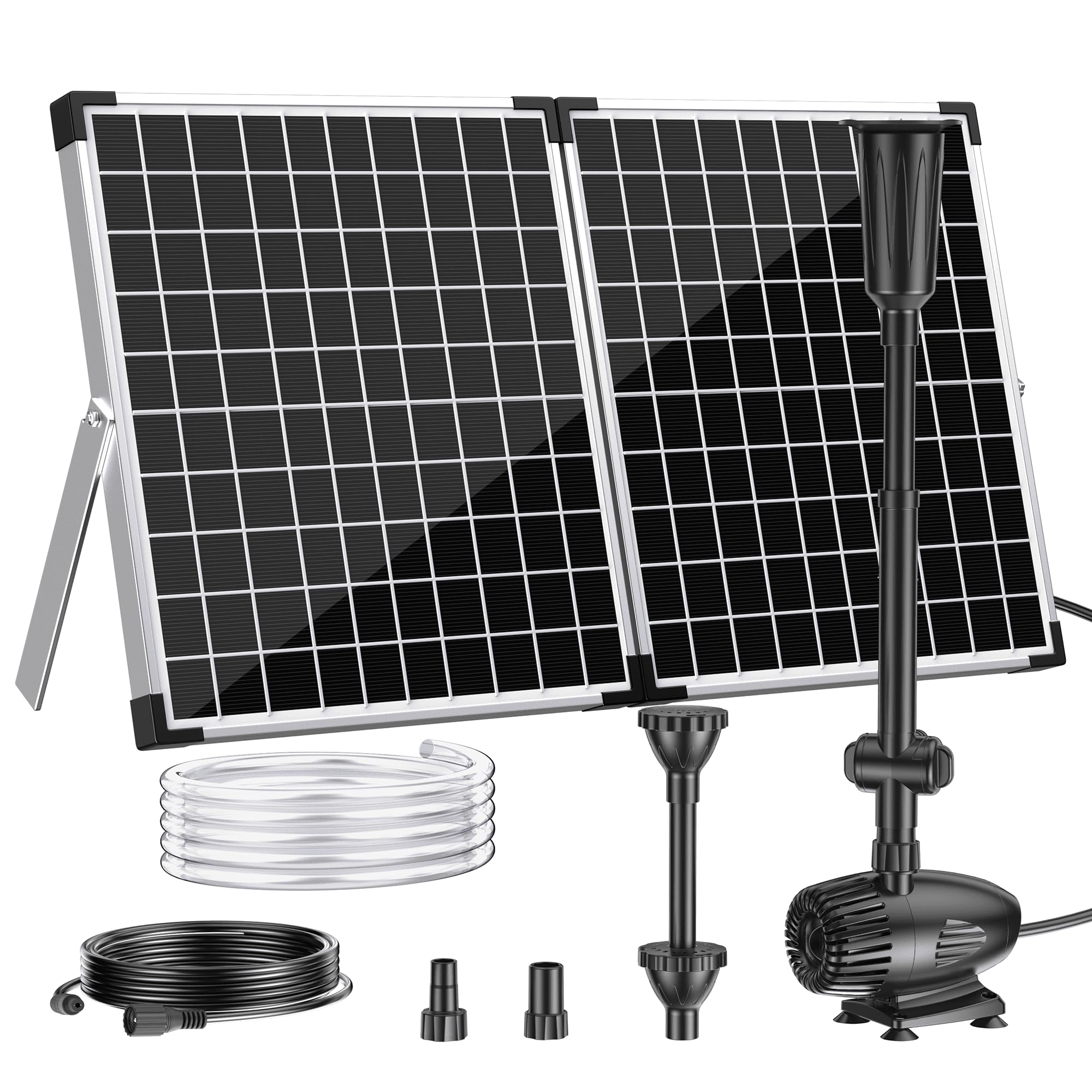 Biling Fuente solar de 50 W para exteriores con 3 boquillas, fuente solar de 2100 l/h para exteriores grandes estanques de jardín (5-20 ㎡), regulación de flujo, bomba de estanque silenciosa, bomba