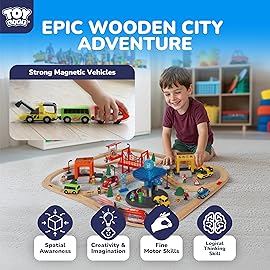TOY Life Wooden Train Set for Toddlers 2-4, 119PCS City Train Toys with Wooden Train Track, Electric Train Set for Kids 4-8, Toddler Toys for 3 4 5 6 Year Old Boys Girls, Compatible with Major Brand