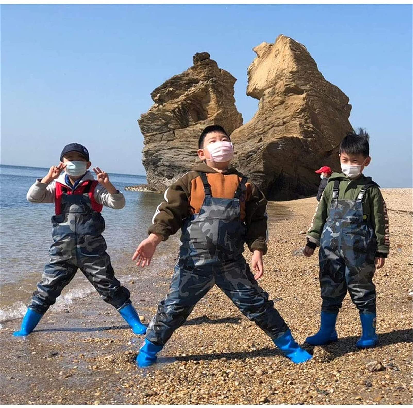 Pantalon De Pêche Enfants PVC Léger Résistant Waders Imperméables avec Bandoulière Réglable