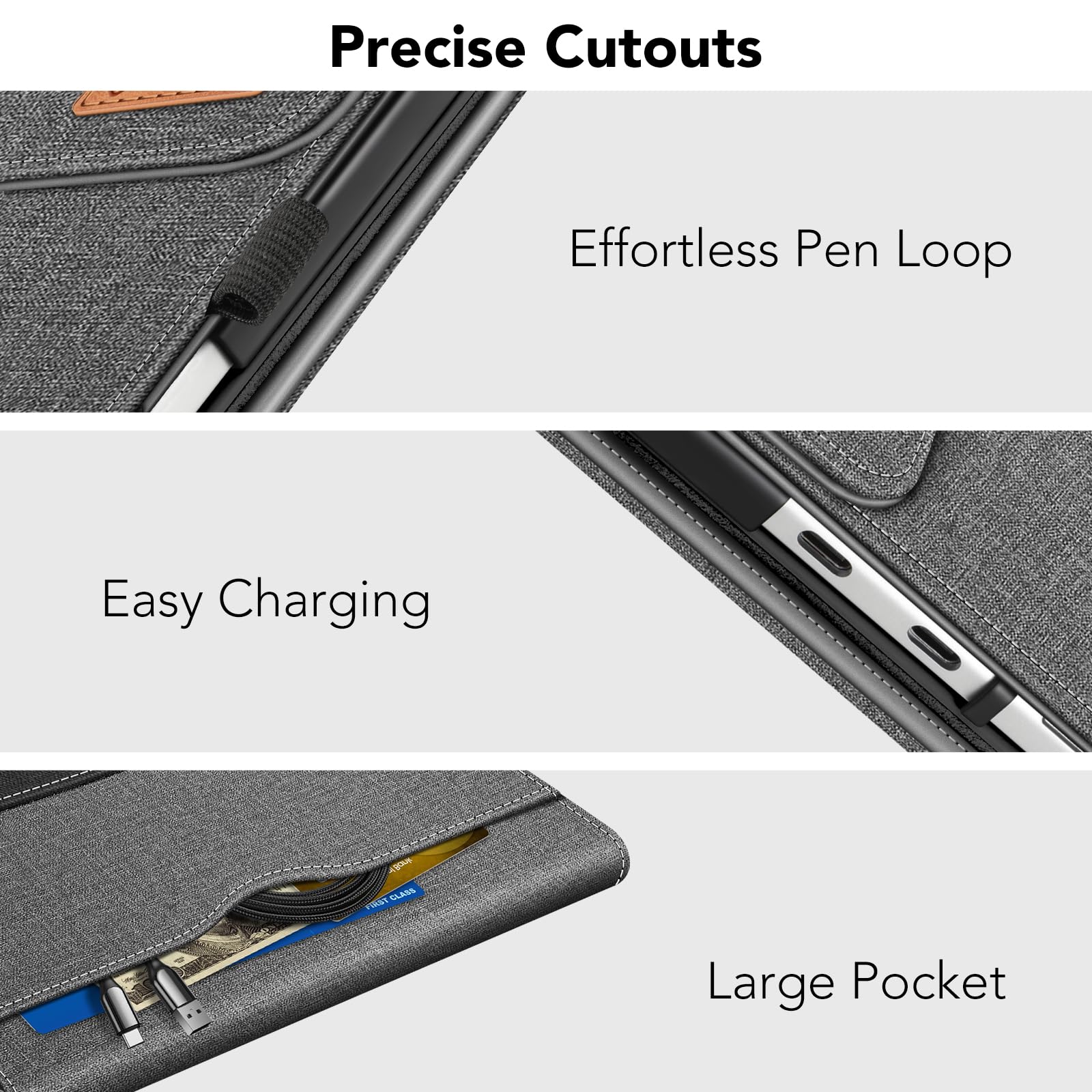FINTIE Custodia per Microsoft Surface Pro 12 Pollici 1a Edition (2025), [Multi-angli] Portfolio Business Cover con Tasca e Portapenne, Compatibile con Tastiera Type Cover, (Grigio/Nero)