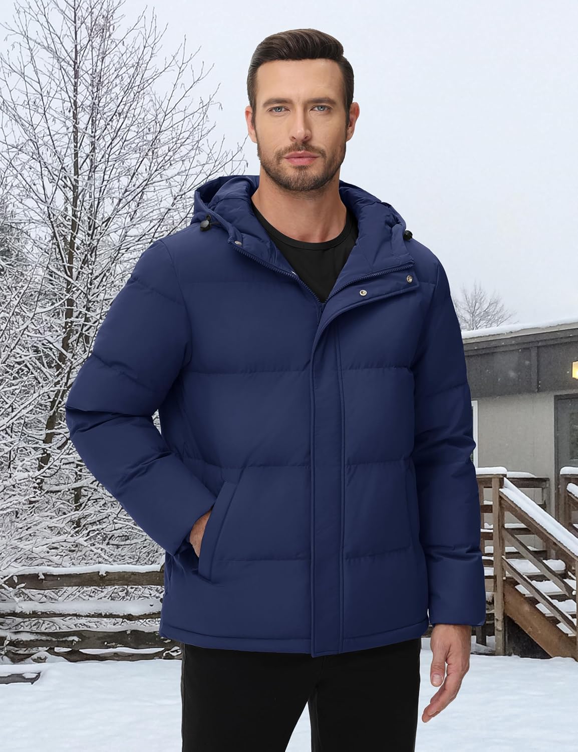 Cotrasen Men's Puffer Jacket Hooded Down Jacket Water-Resistant Windproof Full Zip Up Winter Warm Thicken Coat with Hood - Image 2