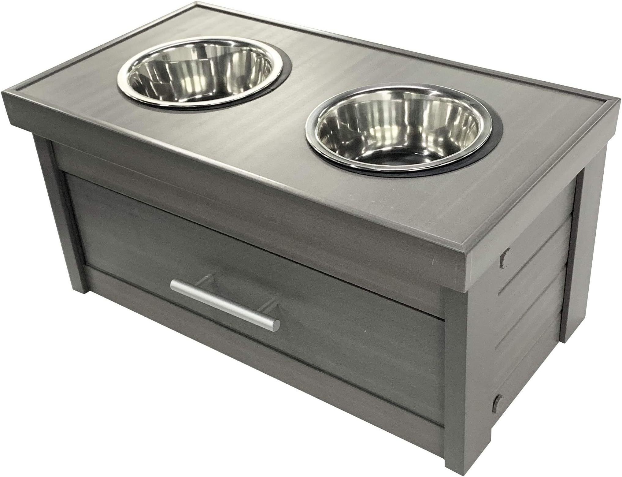ECOFLEX Piedmont 2-Bowl Dog Diner with Storage Drawer -Grey