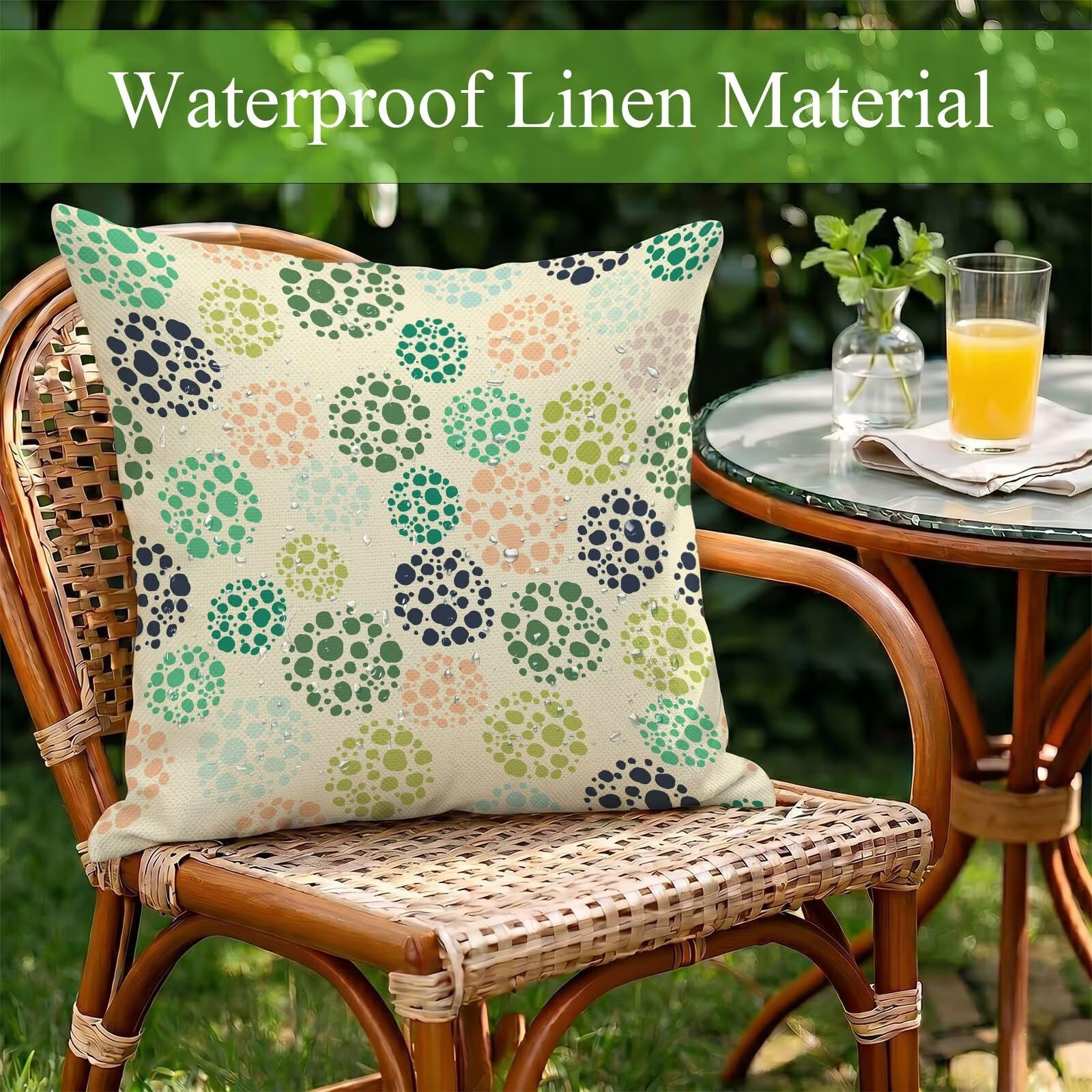 Housses Coussin Extérieur Imperméables 50x50 cm - Lot de 2 Taies d'oreiller Déperlantes pour Jardin, Terrasse et Balcon - Décoration Élégante pour Salon de Jardin et Canapé - Beige & Vert 3Z-291
