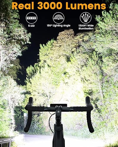 Miniatura 2 de Luz de bicicleta súper brillante de 3000 lúmenes, 5 LED, luz de bicicleta con luces traseras, faro delantero y trasero para bicicleta de noche,
