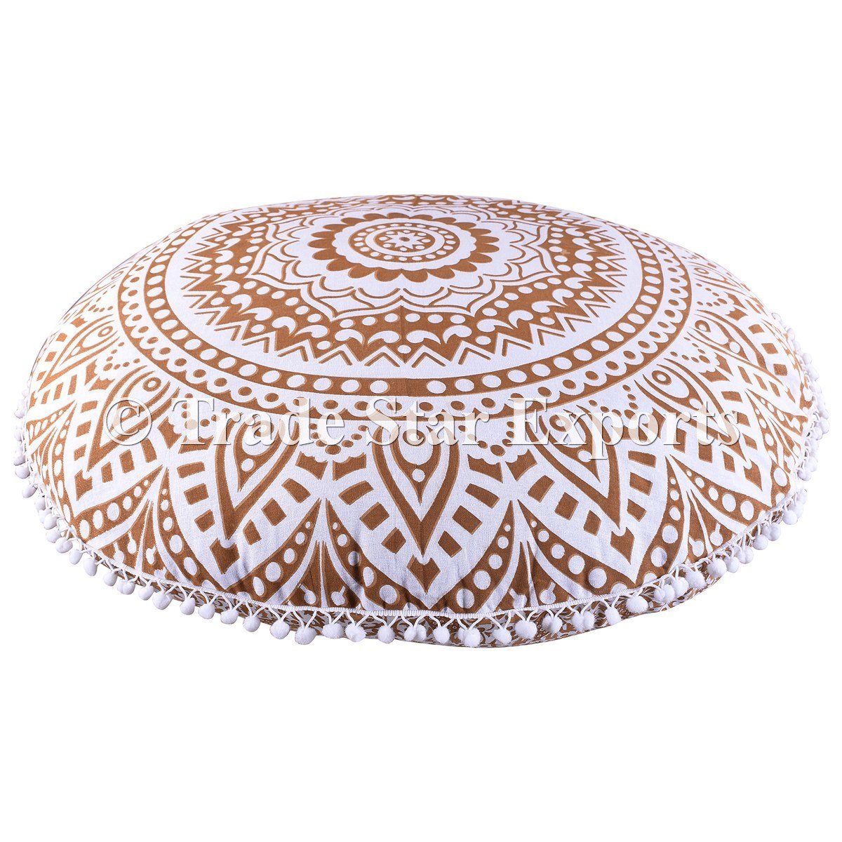 Popular Handicrafts Federa per cuscino da pavimento, motivo mandala hippie, grande, con pon pon morbidi particelle, per pouf rotondo, decorazione