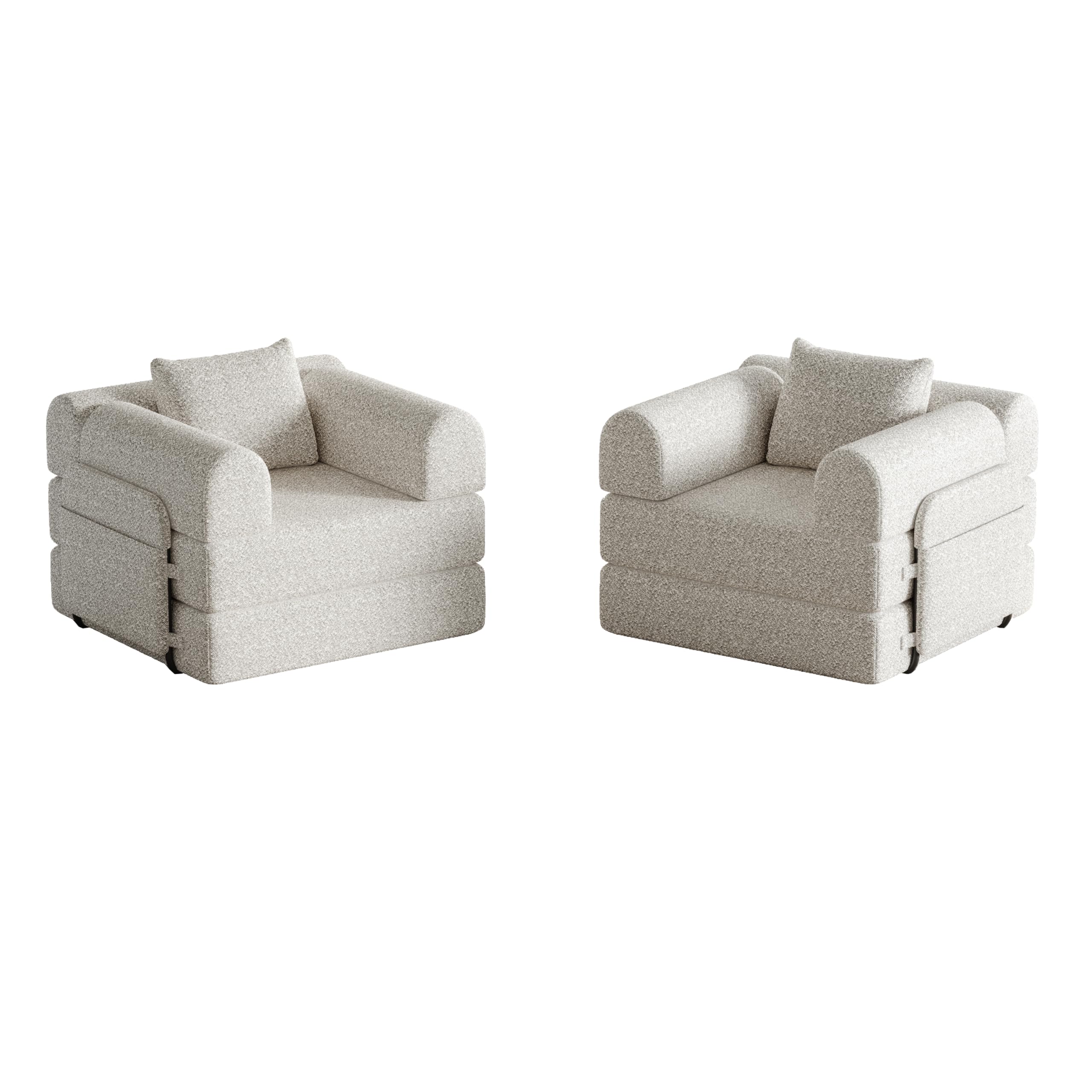 HAUSPROFI Divano letto, divano pieghevole 2 in 1 con cuscini, divano letto modulare senza ossa con struttura in metallo, vano in ciniglia sui braccioli, non richiede montaggio (beige, 183,8 x 181,6 x