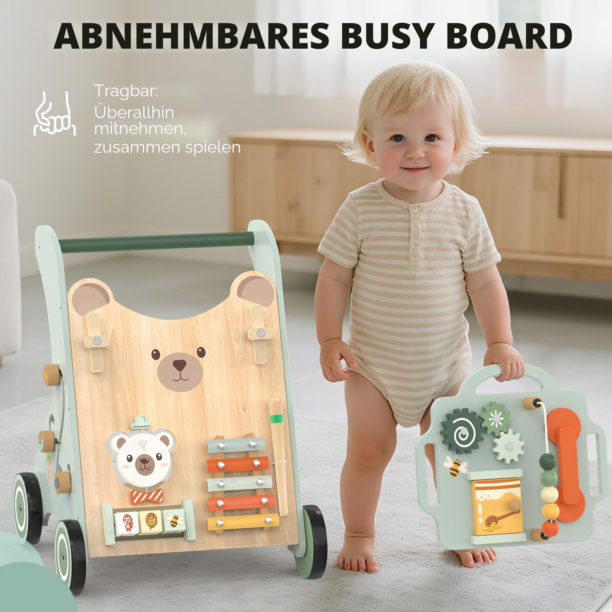 WOODMAM Baby Lauflernwagen aus Holz Lauflernhilfe ab 12+ Monaten Montessori Spielzeug Multifunktion Baby Walker Spielzeug für Kleinkind ab 1 Jahr Geschenk für Jungen und Mädchen