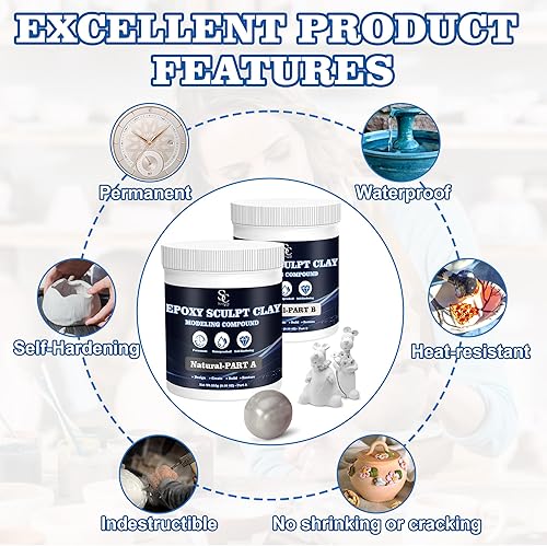 Miniatura 4 de Masilla epoxi para esculpir arcilla, 2 partes A y B para esculpir, modelado, construcción y reparación, 1 libra, natural