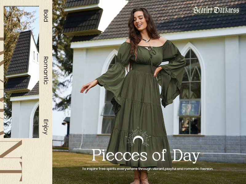 Scarlet Darkness Dameskorset-jurk met hoog-lage zoom, renaissance, maxi-jurk met off-shoulder-ontwerp, Zwart, S