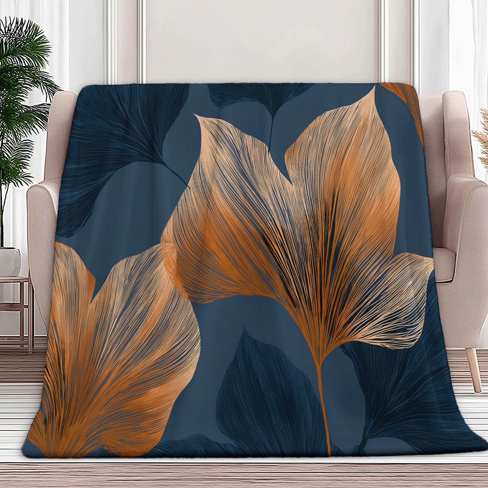 Genérico Manta con Estampado Moderno Exquisito Hoja Grande, Manta Gris Oscuro de Franela para Sofá Cama Extra Cálido Sobrecama 220 x 240 cm — Caliente Transpirable para Otoño e Invierno